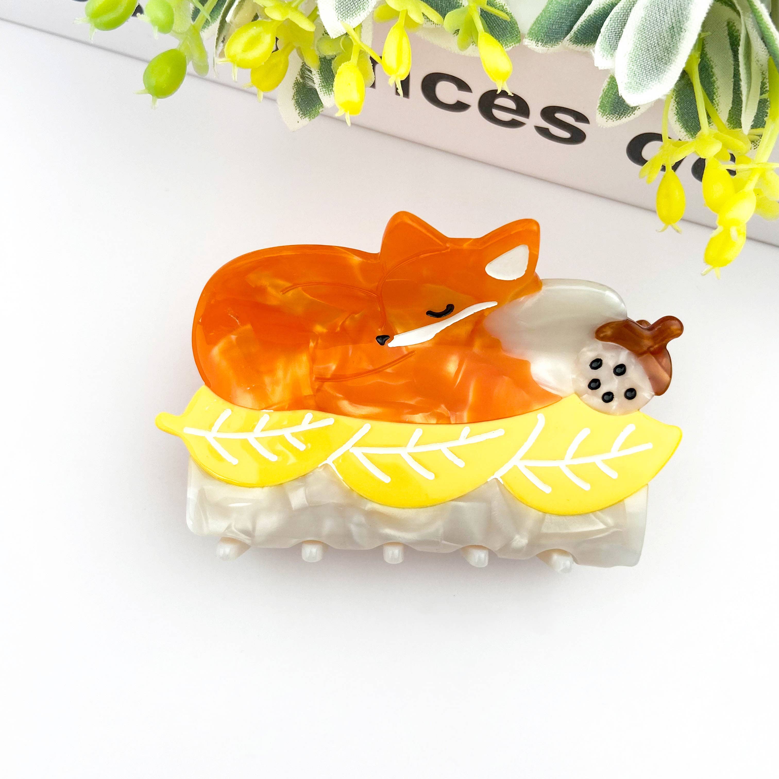 Sleeping Orange Fox Claw Clip, Animal Hair Clip