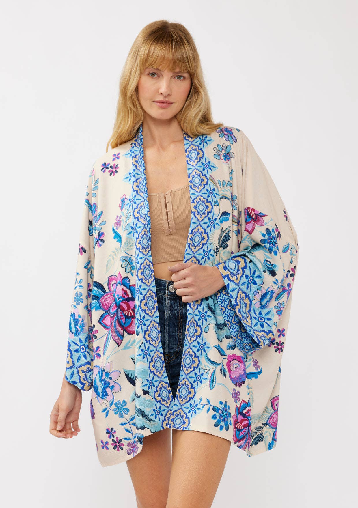 Floral Print Reversible Kimono