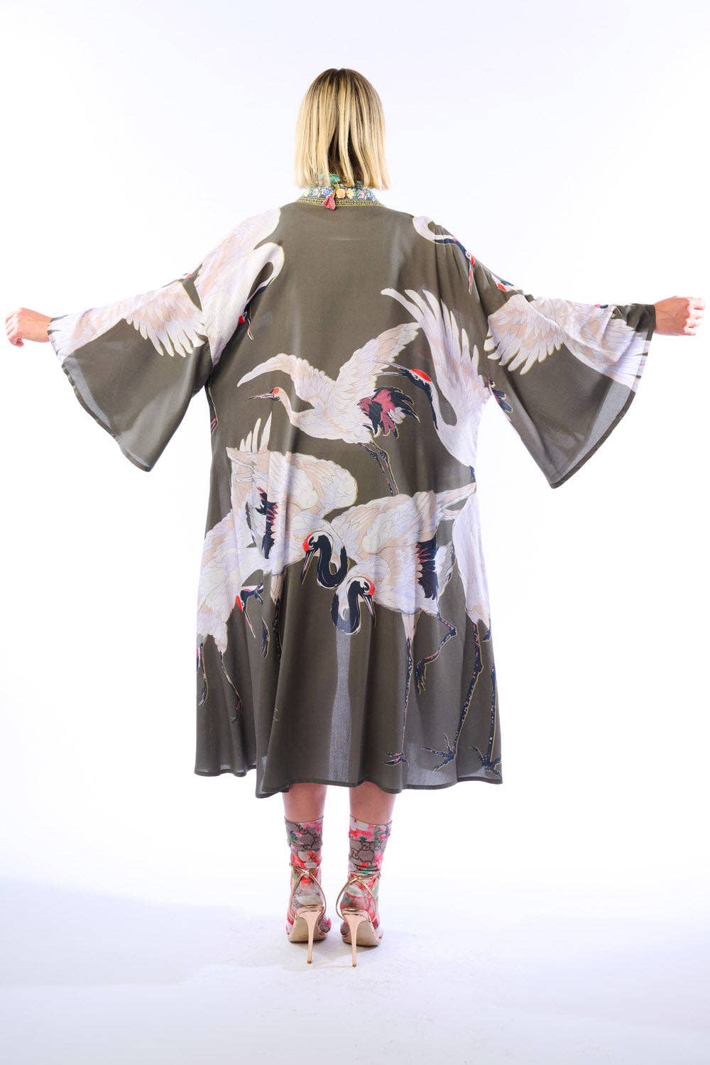 Story of the Crane Kimono - Charcoal | Bohemian Coverup Robe