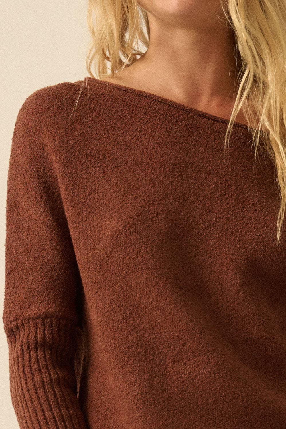 Textured Knit One-Shoulder Boatneck Dolman Sweater