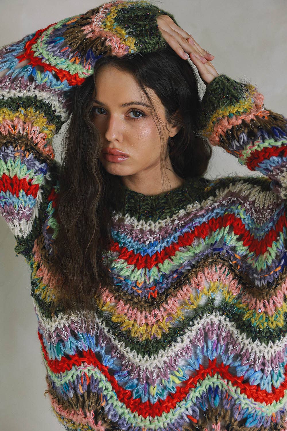 LONG SLEEVE CHEVRON KNITTED SWEATER