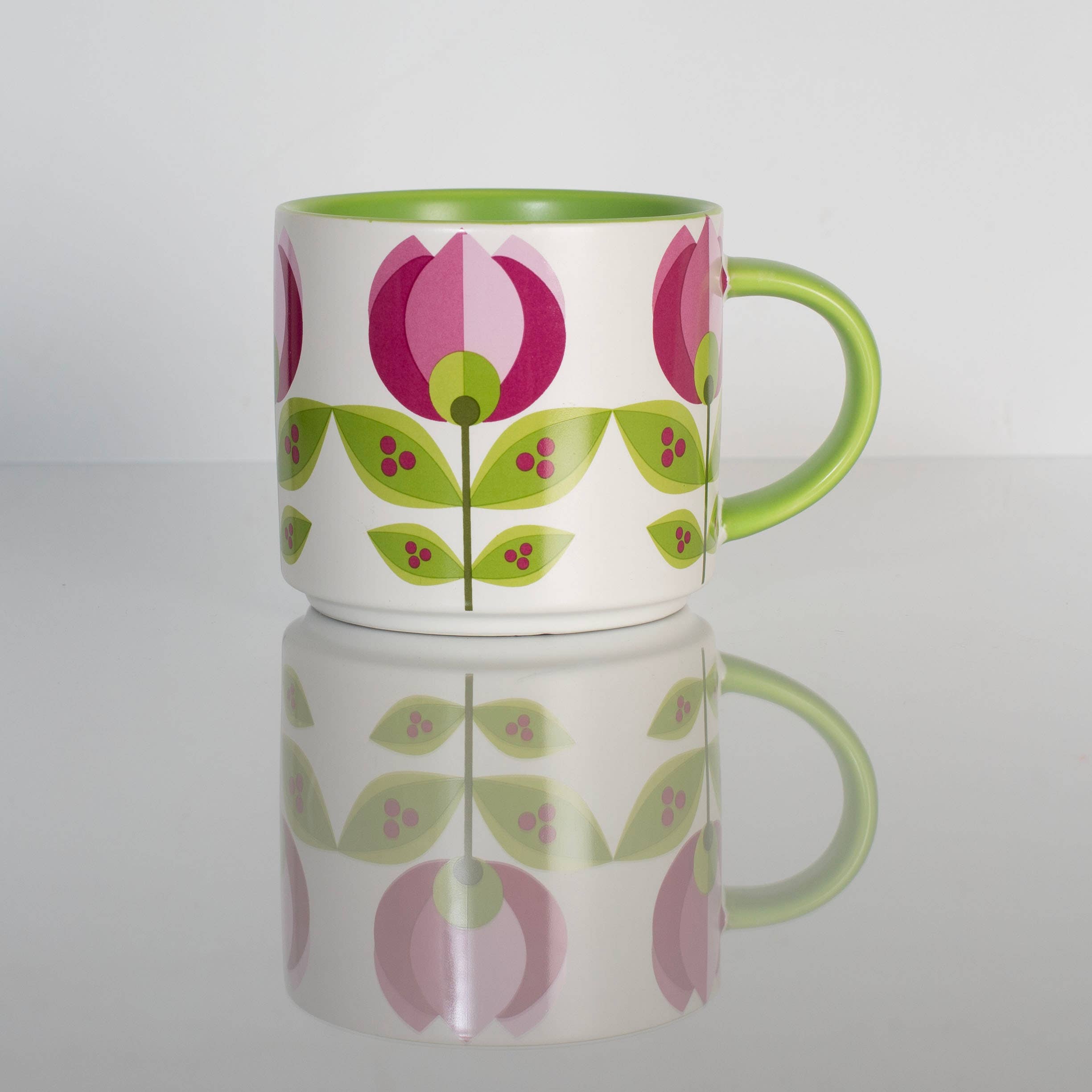Tulip Flower Mid Century Modern Stackable Matte Coffee Mug