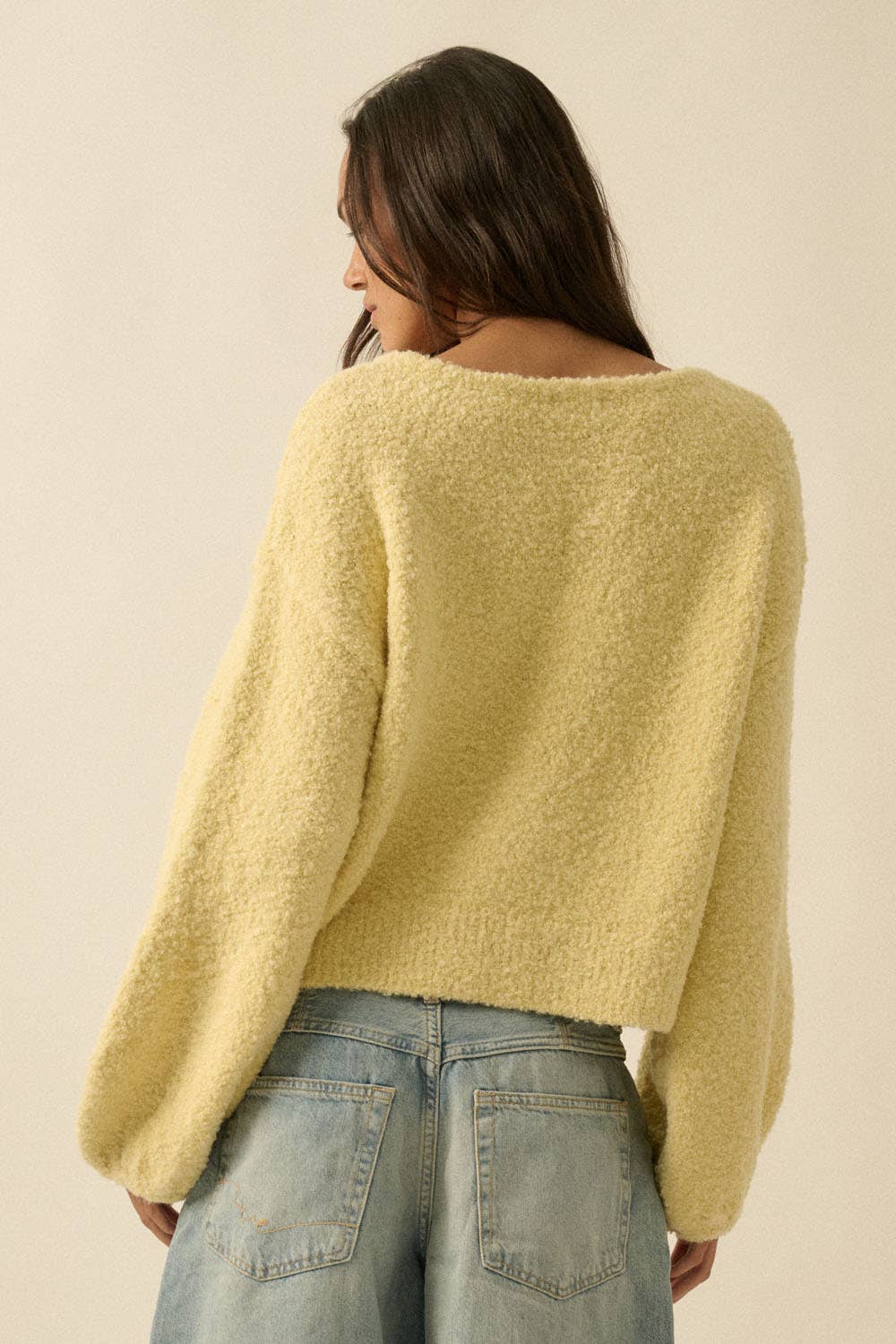 Textured Knit Bubble-Sleeve Sweater