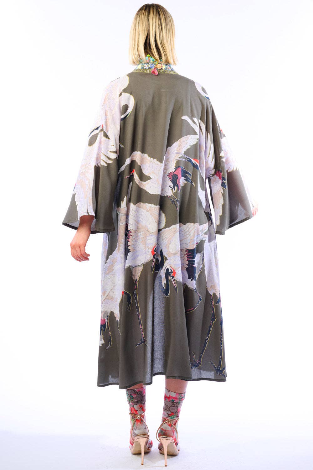 Story of the Crane Kimono - Charcoal | Bohemian Coverup Robe