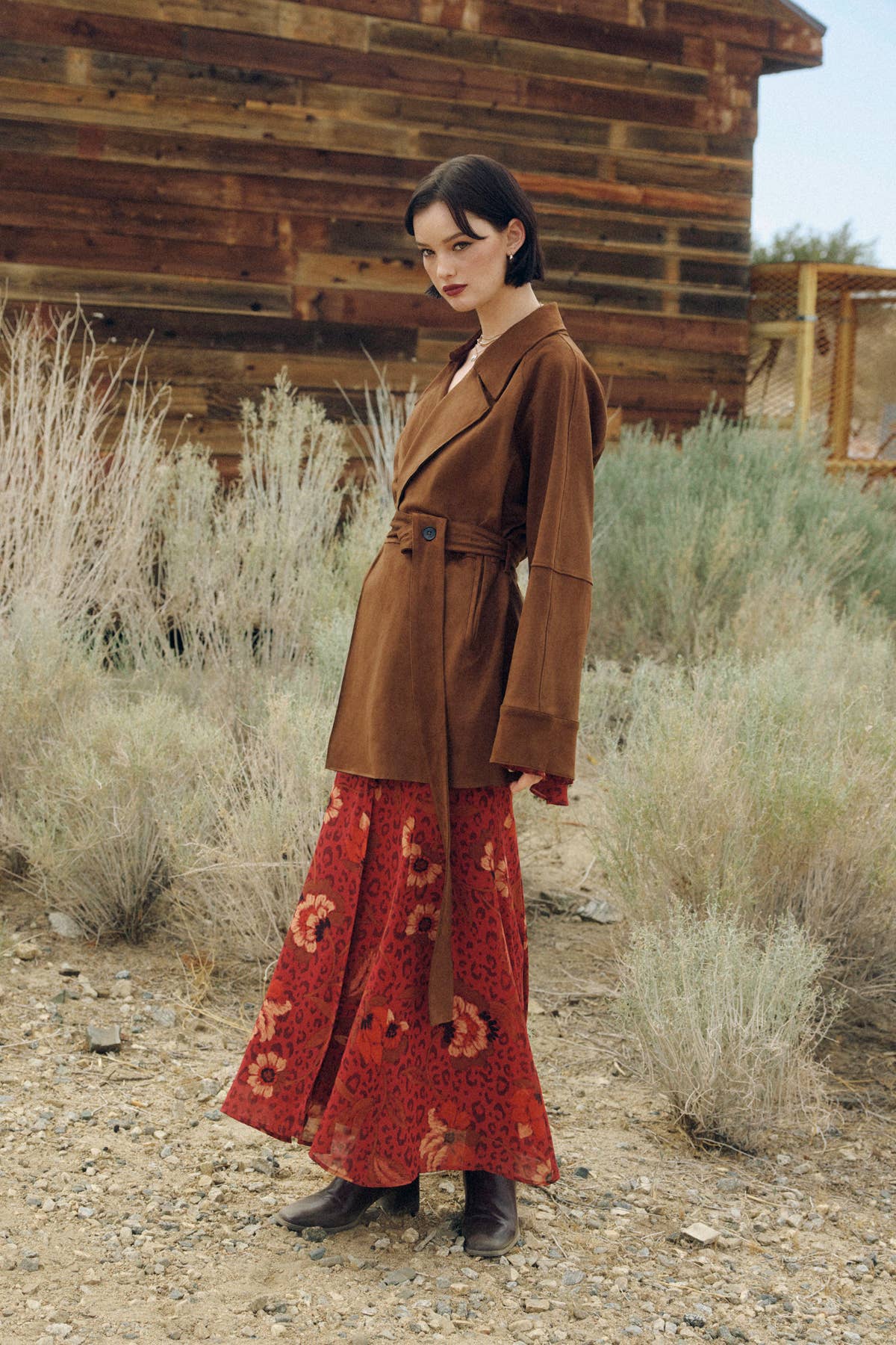 Harvest Mirage Ruffled Bell Sleeve Maxi Dress