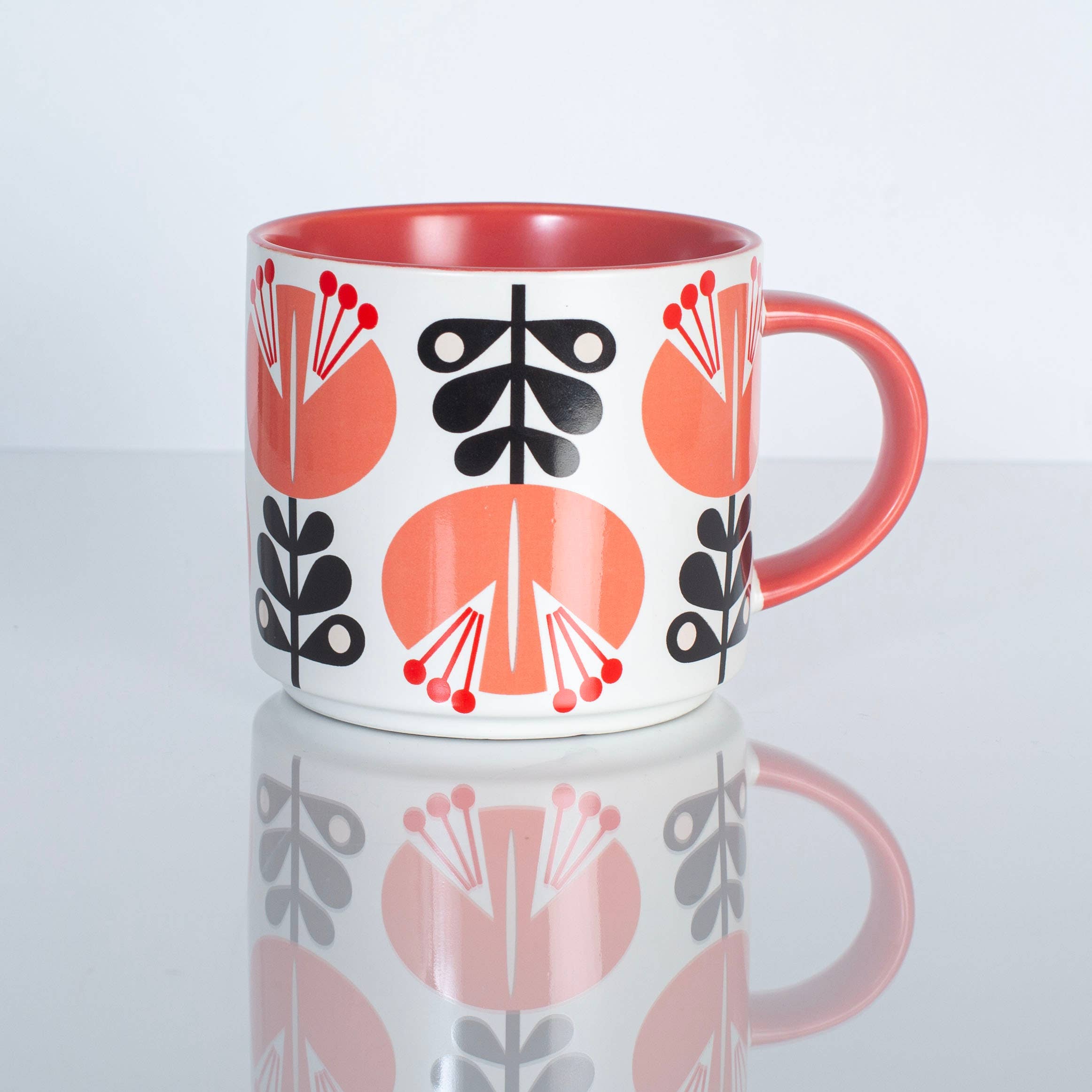 Coral Lily Flower Mid Century Stackable Matte Coffee Mug