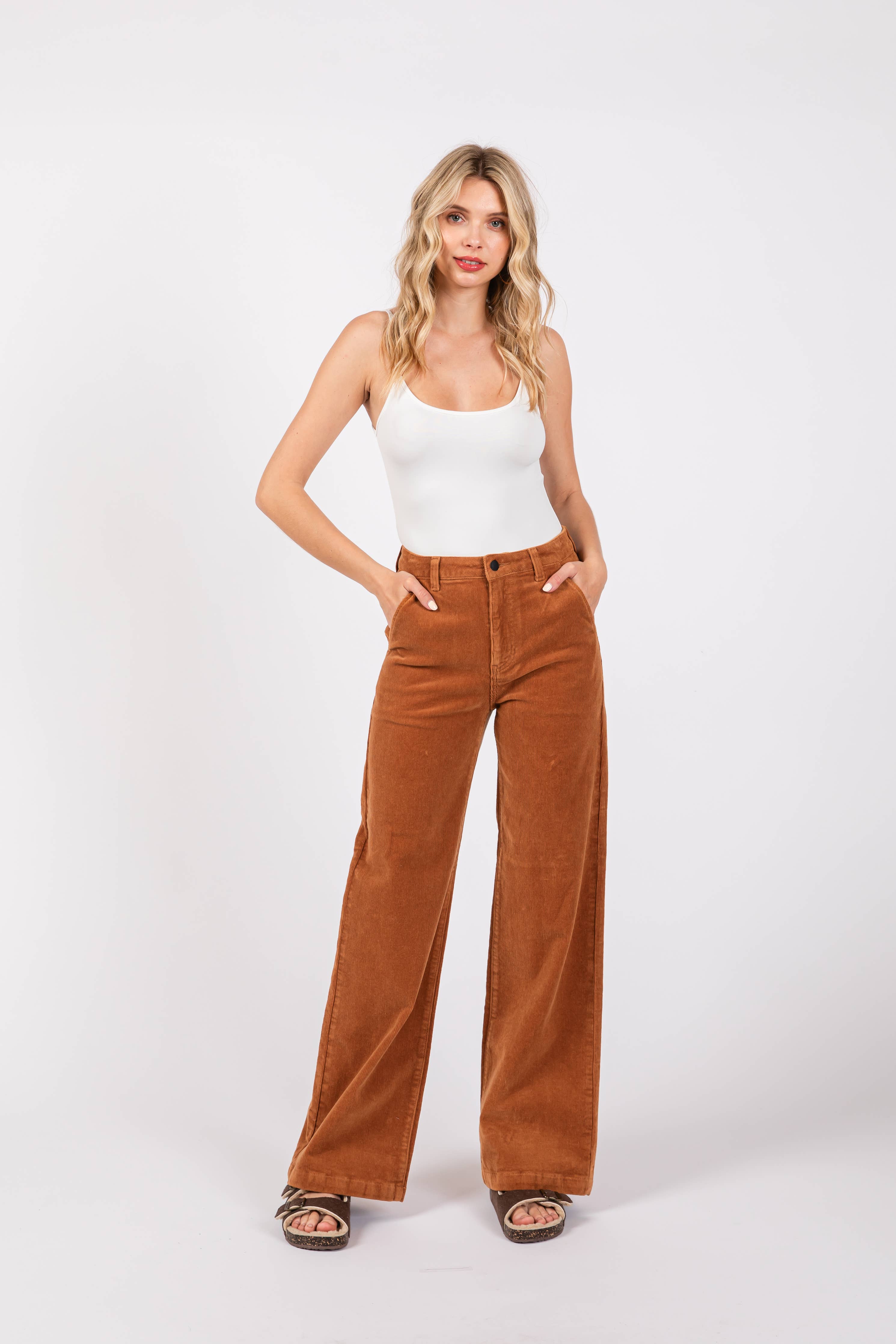Vintage-Inspired Wide Leg Corduroy Trouser