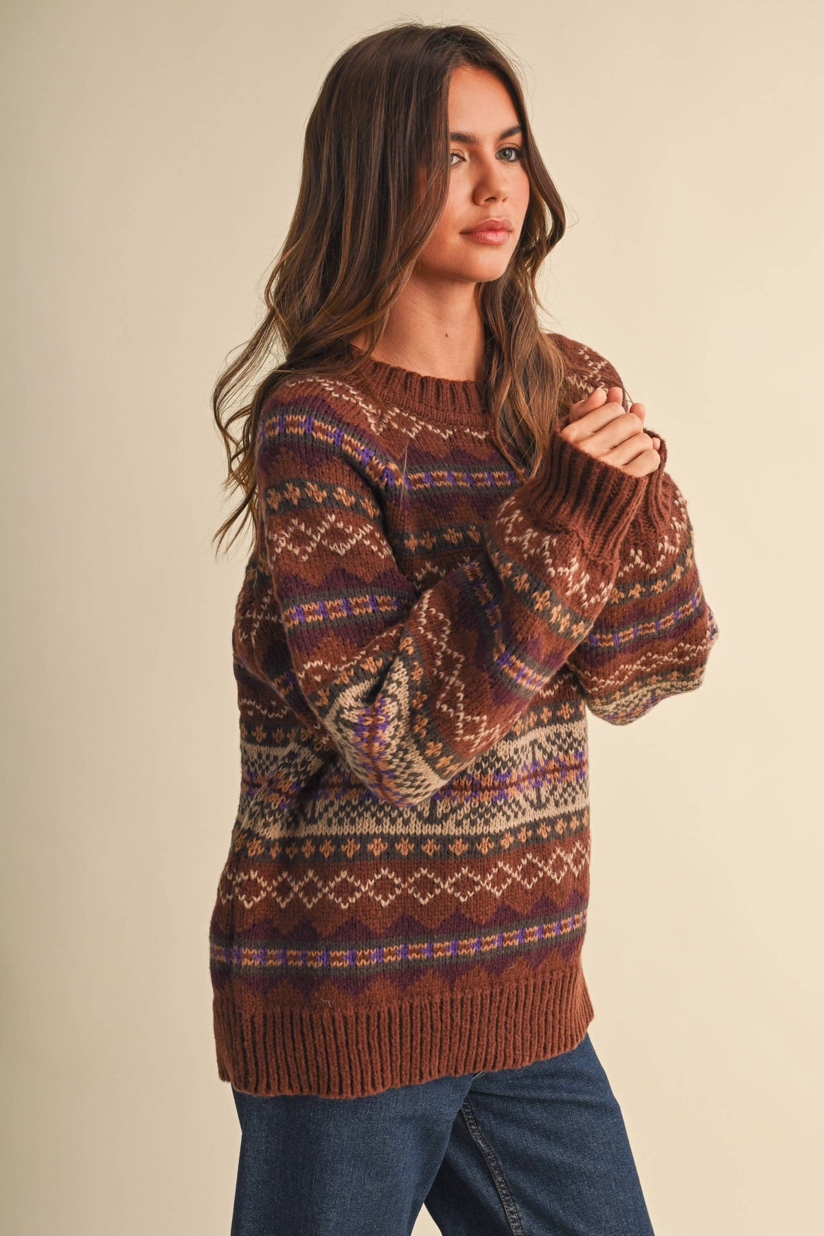 IT4703 LONG SLEEVED FAIR ISLE SWEATER