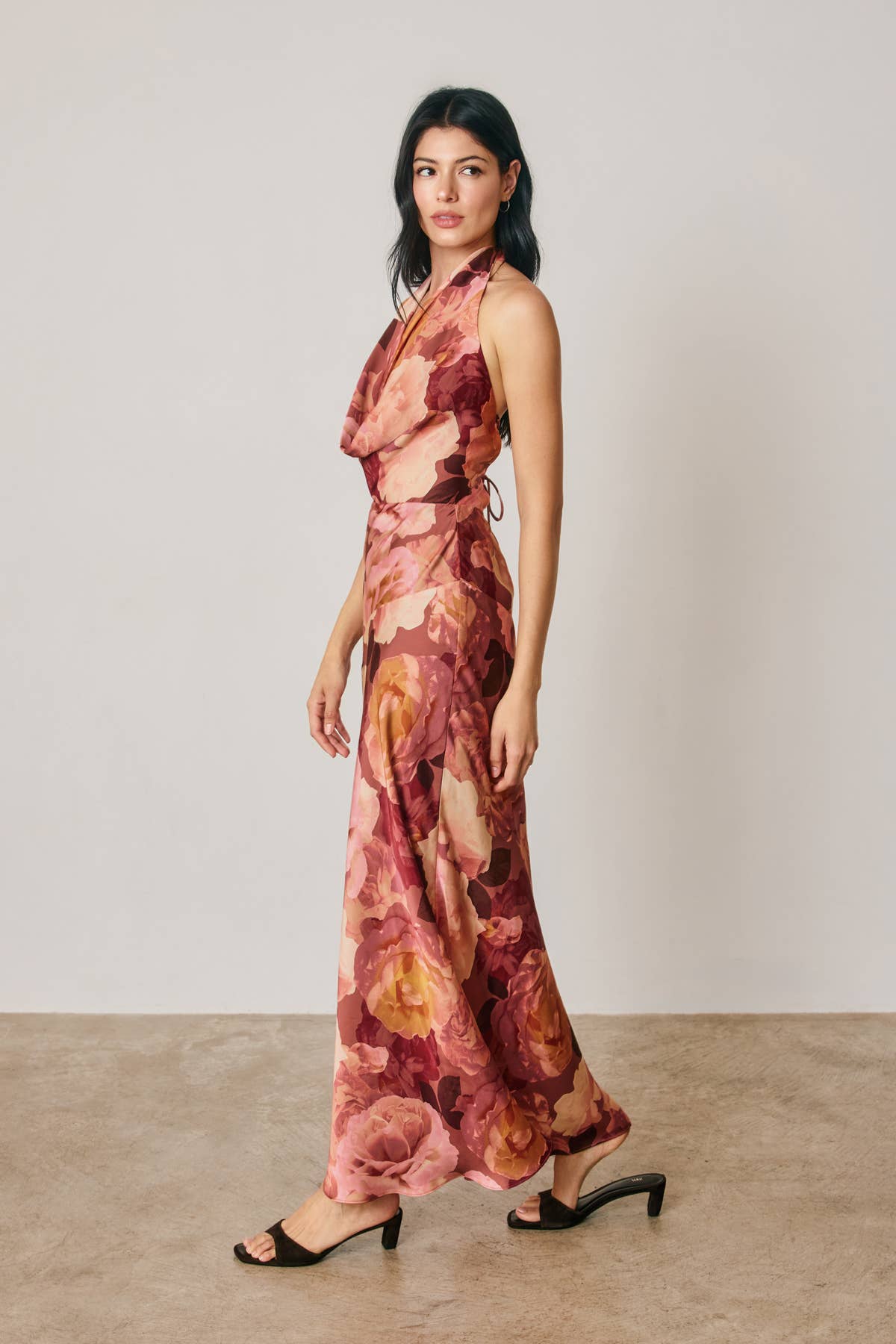 Floral Draped Halter Neck Maxi Dress