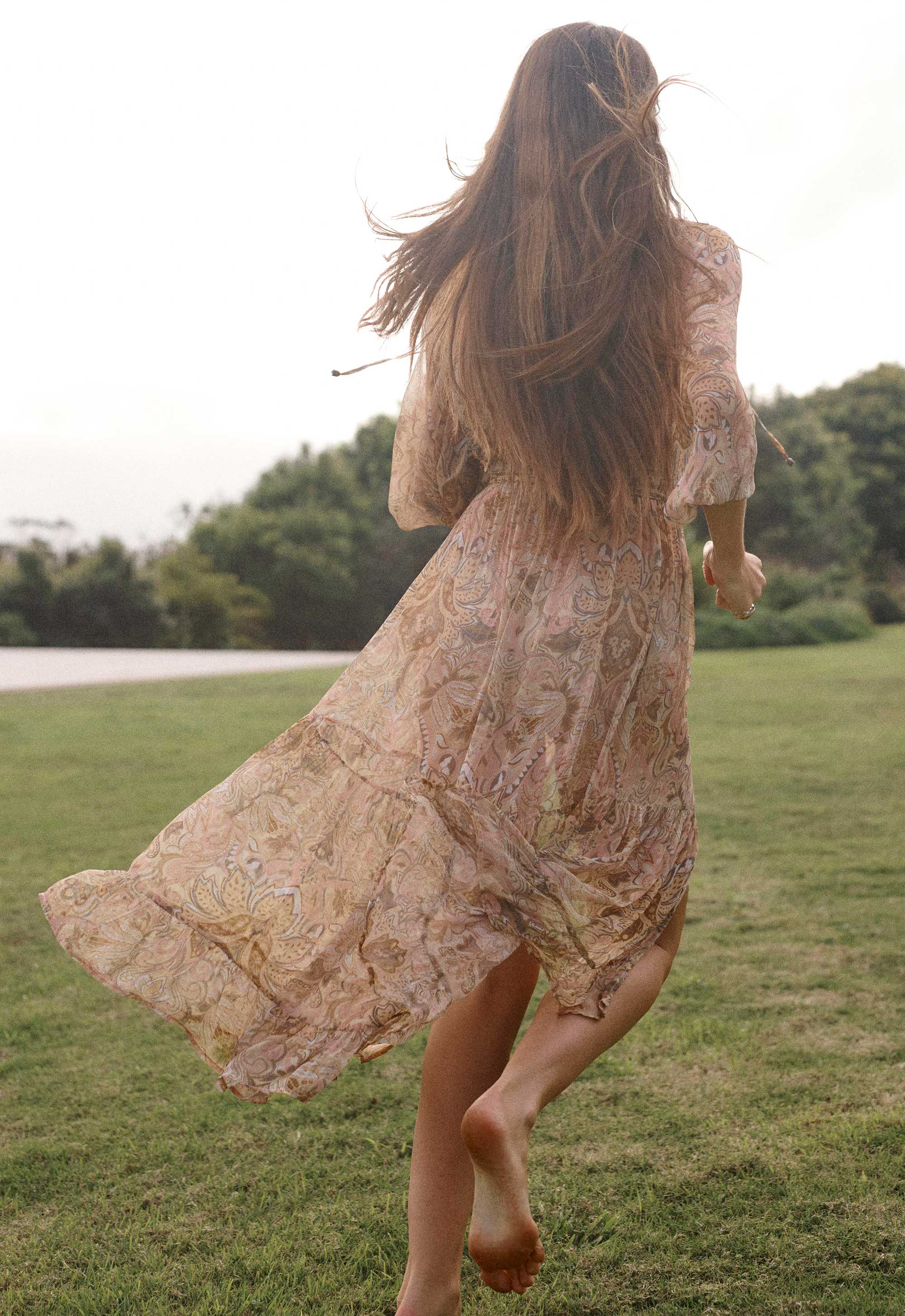Damask Button Through Gown in Chai