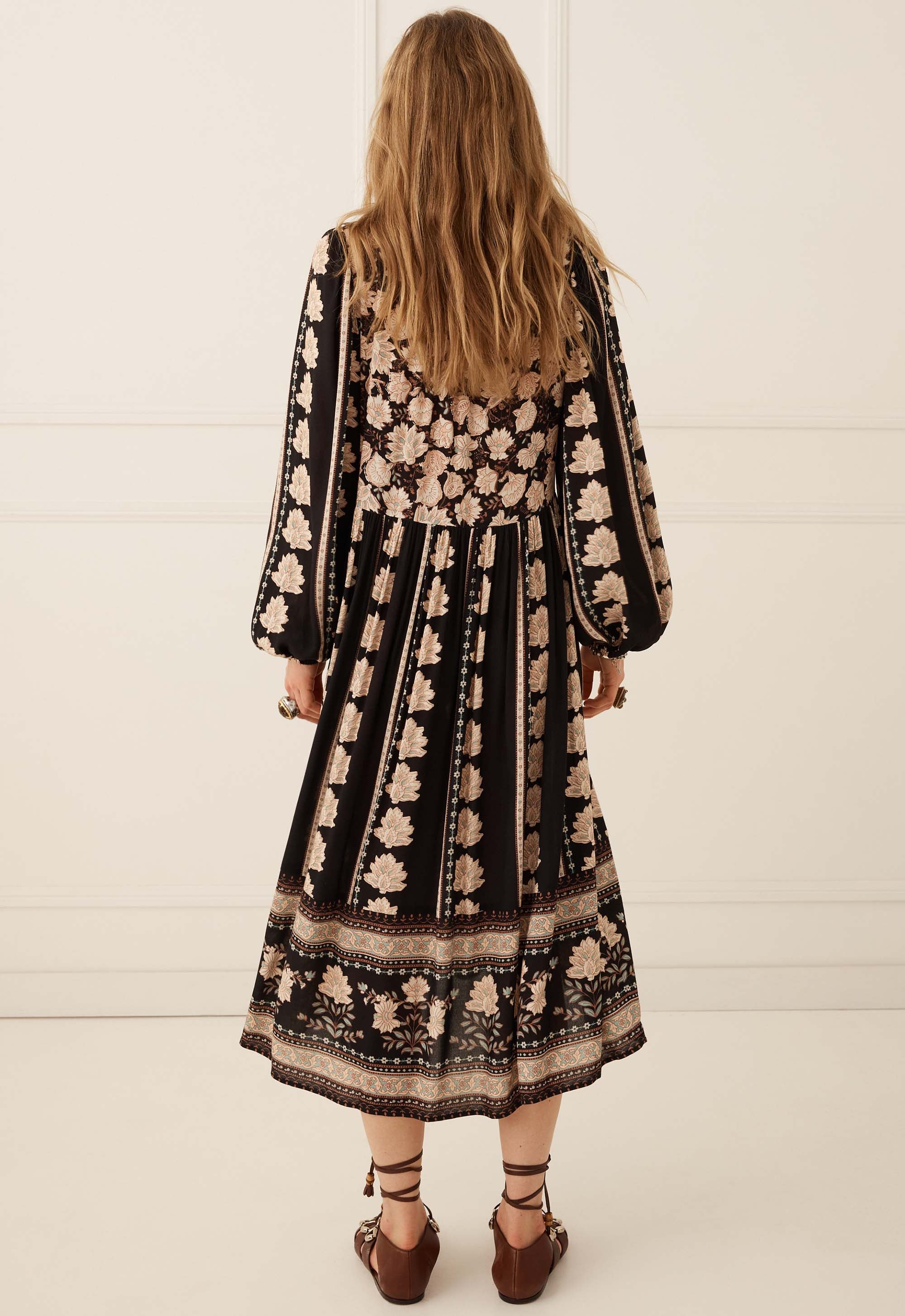 Petalwood Boho Midi Dress — Nightfall