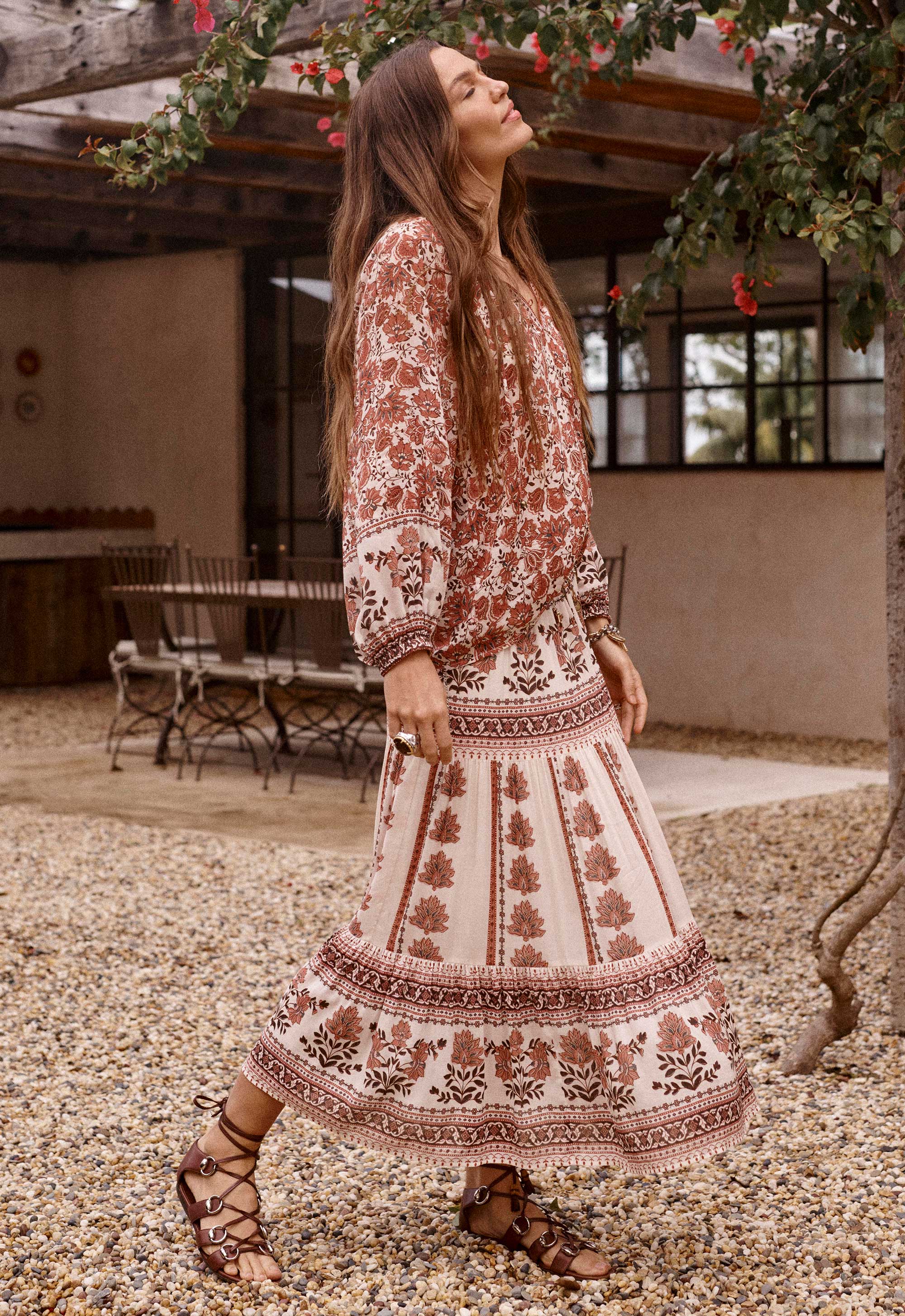 Petalwood Midi Skirt — Dusty Rose
