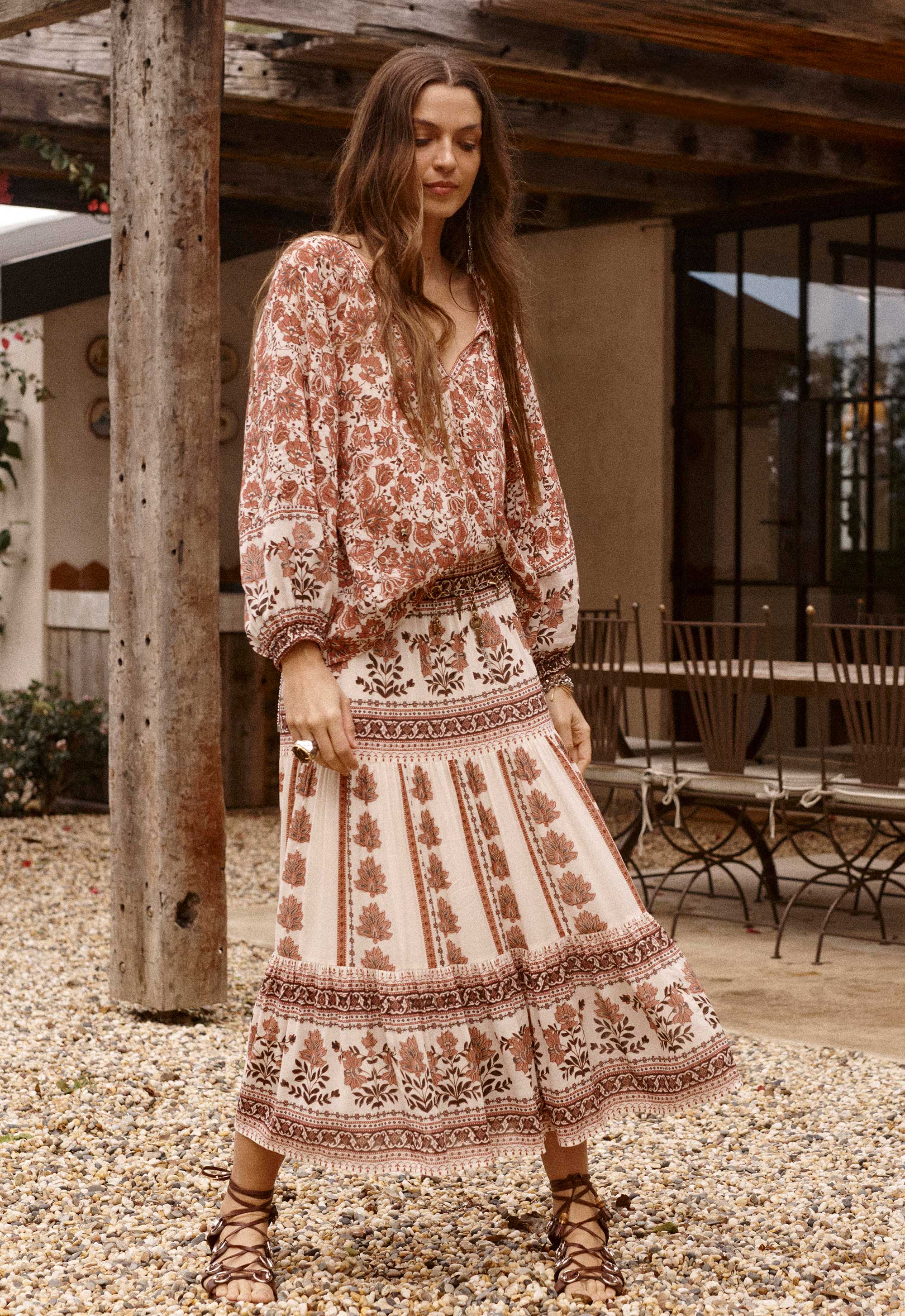 Petalwood Midi Skirt — Dusty Rose