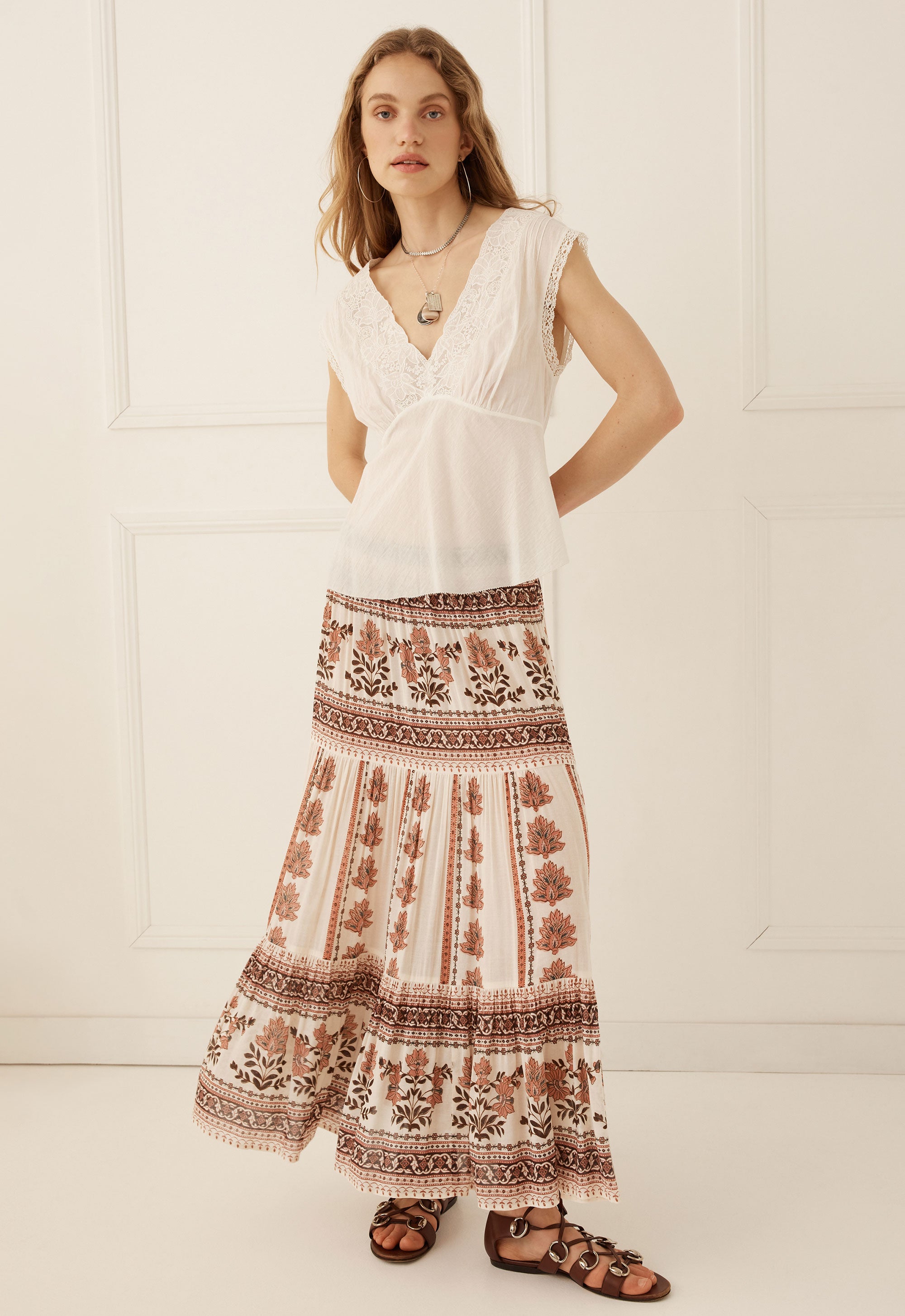 Petalwood Midi Skirt — Dusty Rose