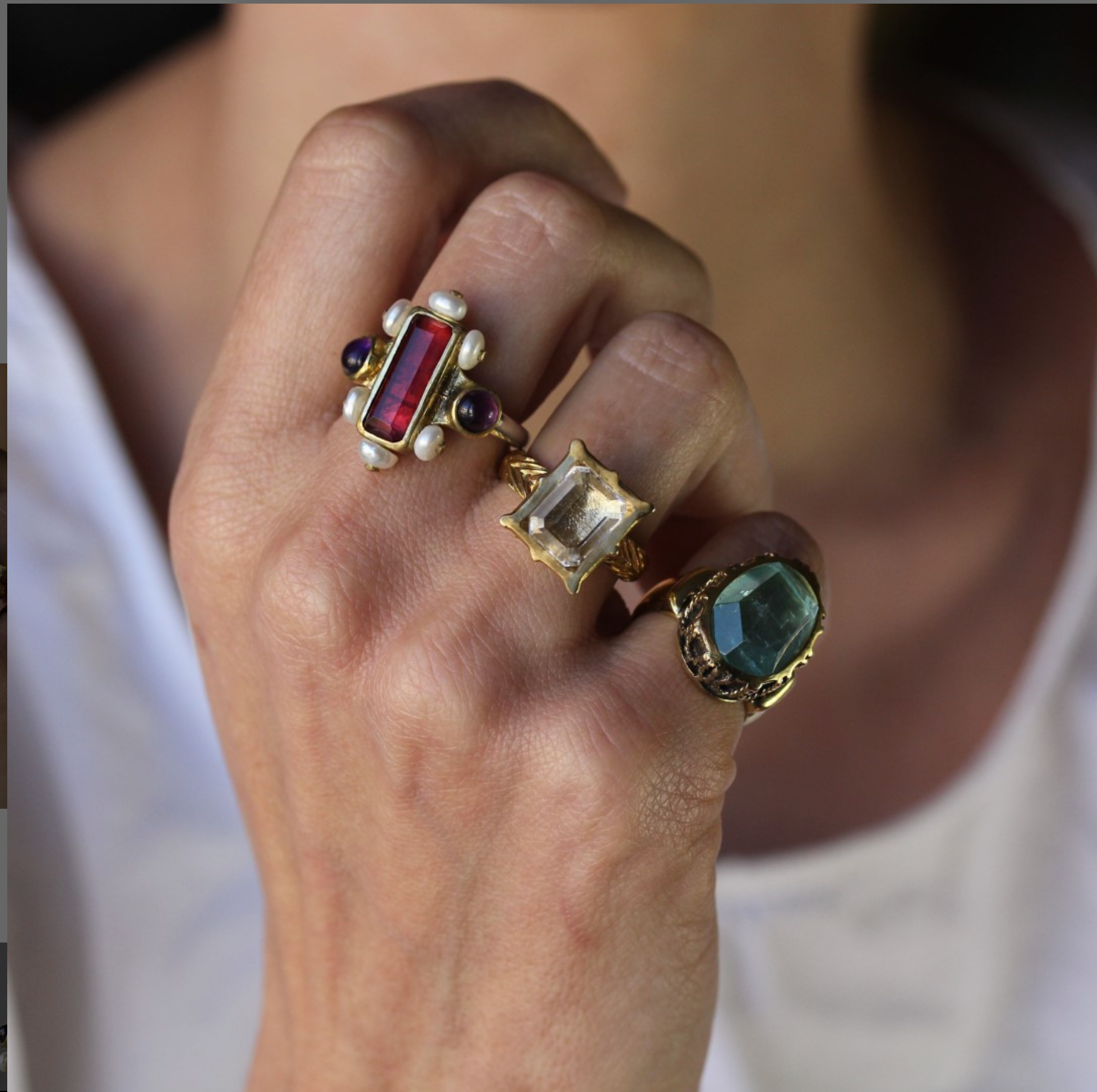 Tourmaline, Amethyst And Pearls Ring