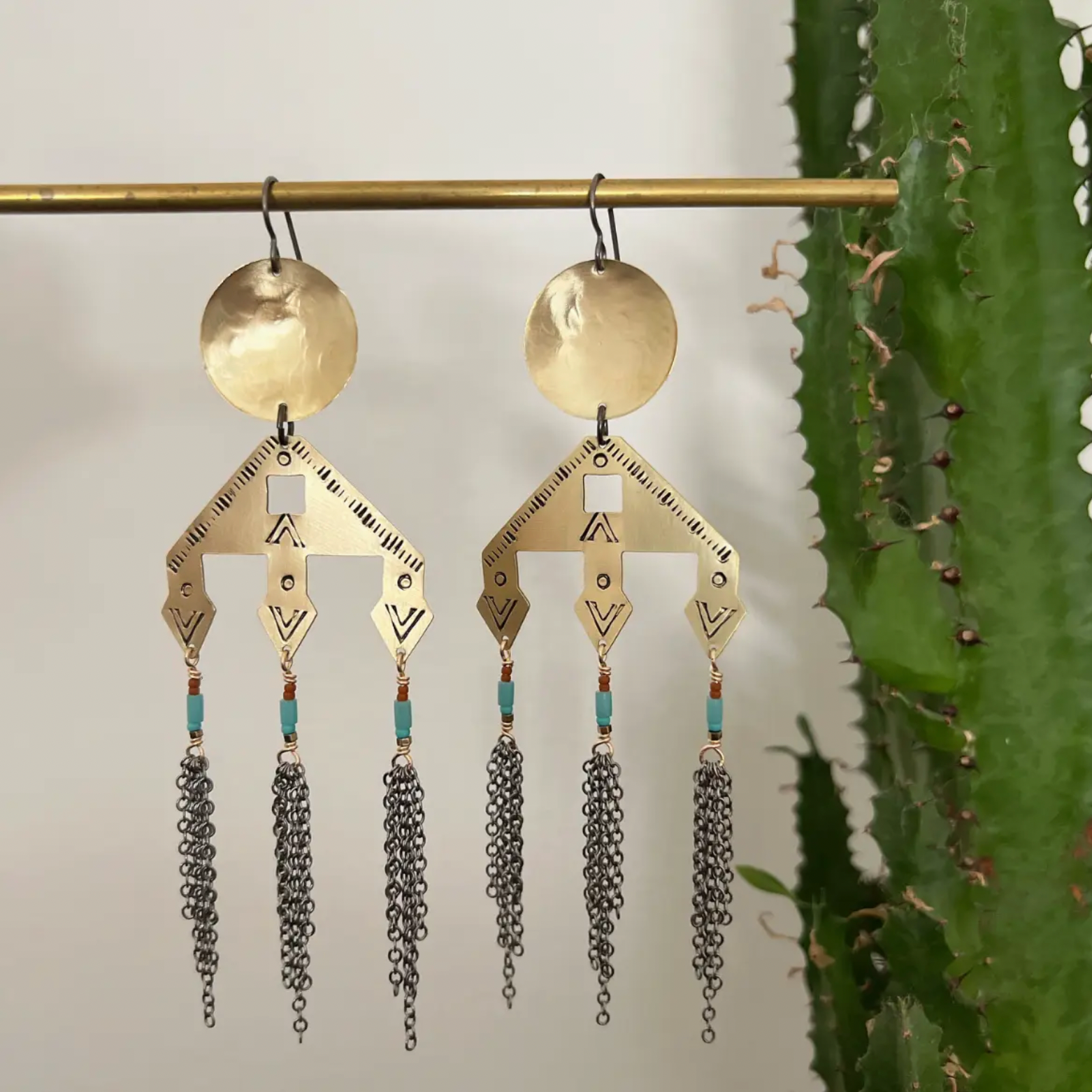 Brass Circle Earrings With Dangles By Lunasol