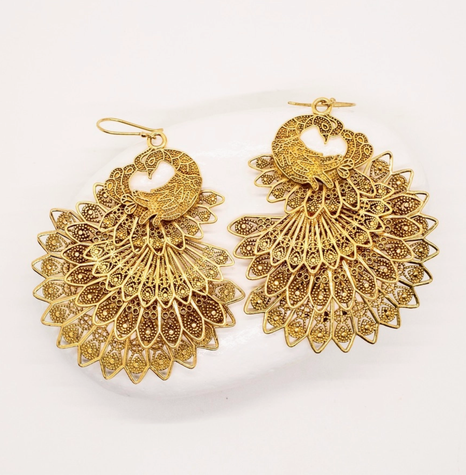 Brass Peacock Statement Earrings