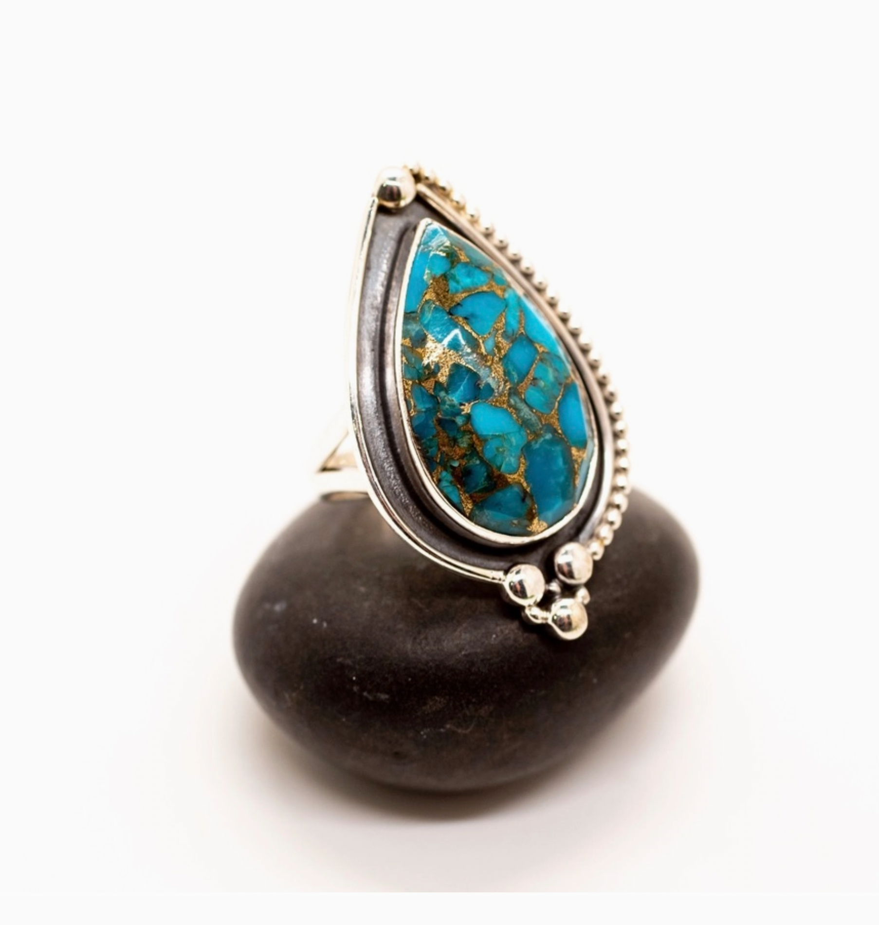 Sterling Silver Copper Turquoise Western Blossom Ring