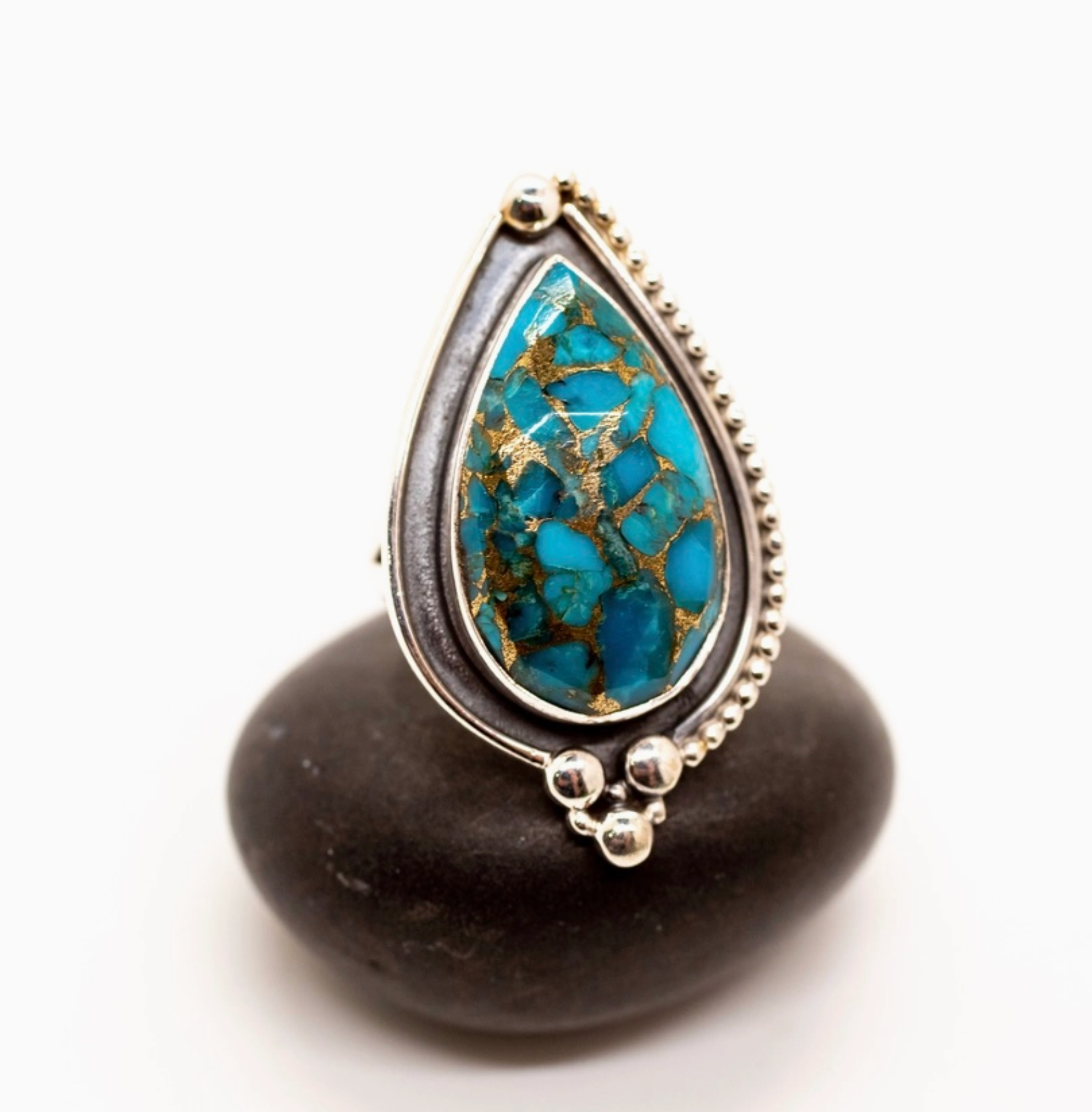 Sterling Silver Copper Turquoise Western Blossom Ring
