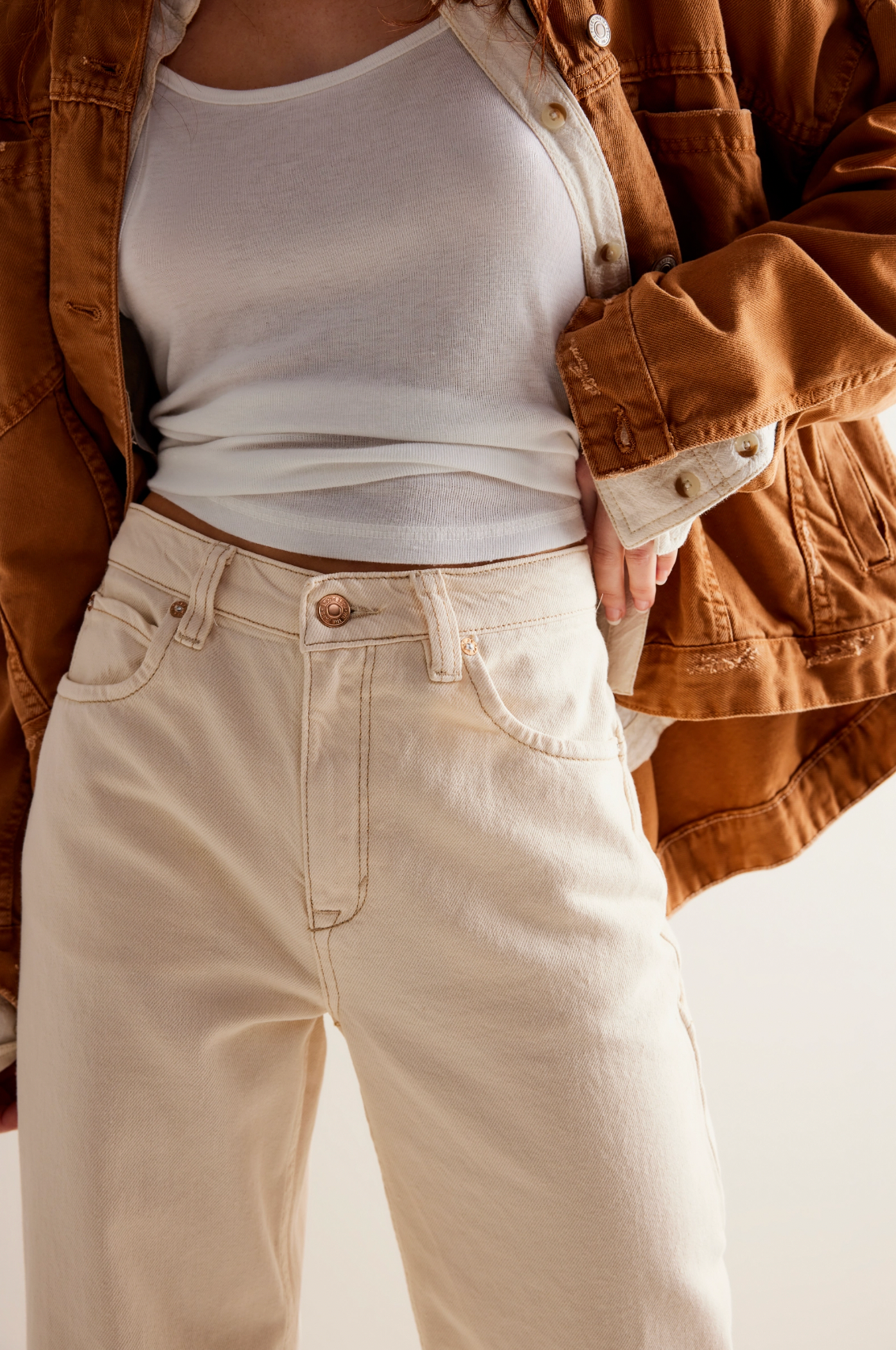 Tinsley Baggy High Rise Jean In Ecru By Free People