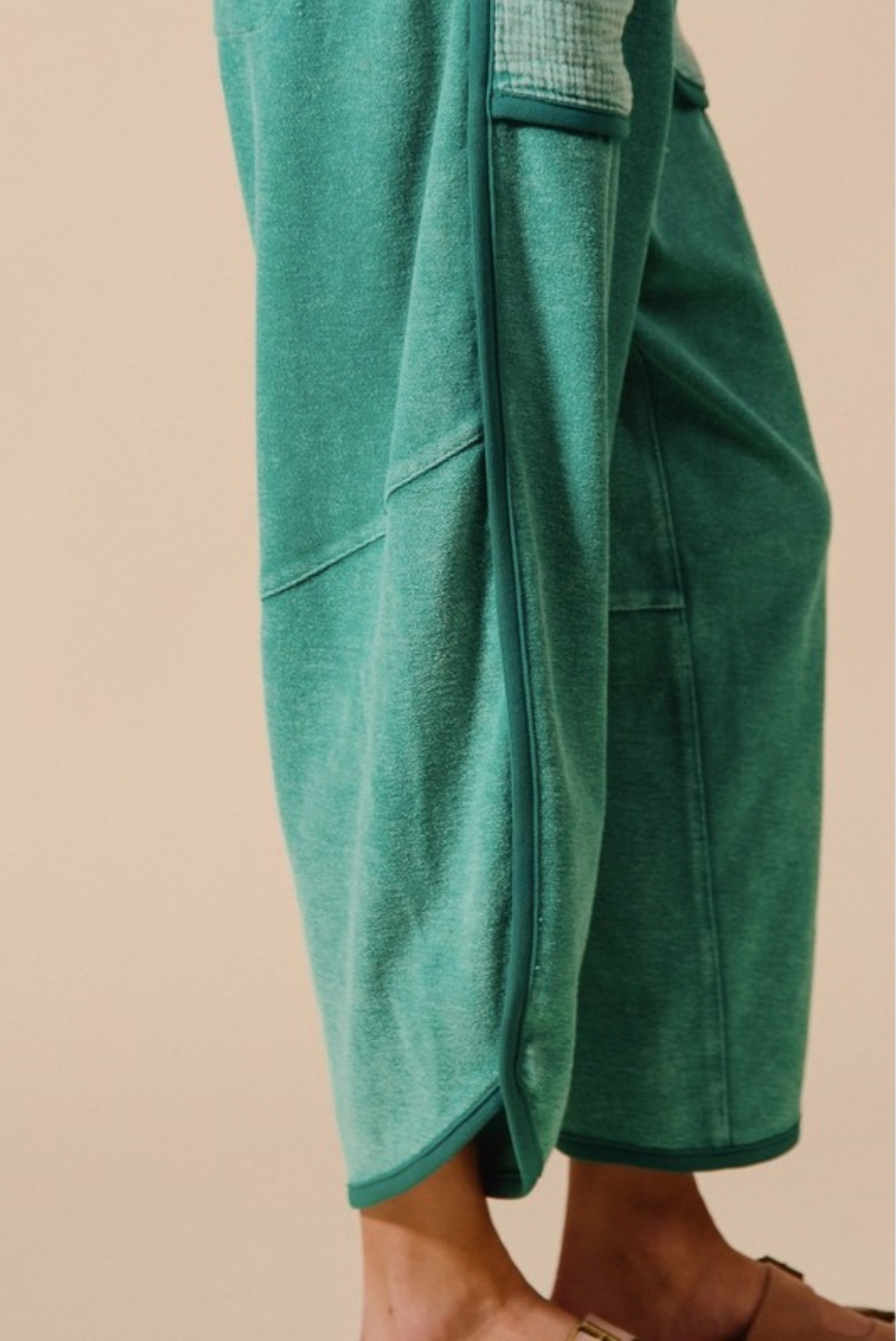 Mineral Washed Button Up Scoop Neck Terry Jumpsuit