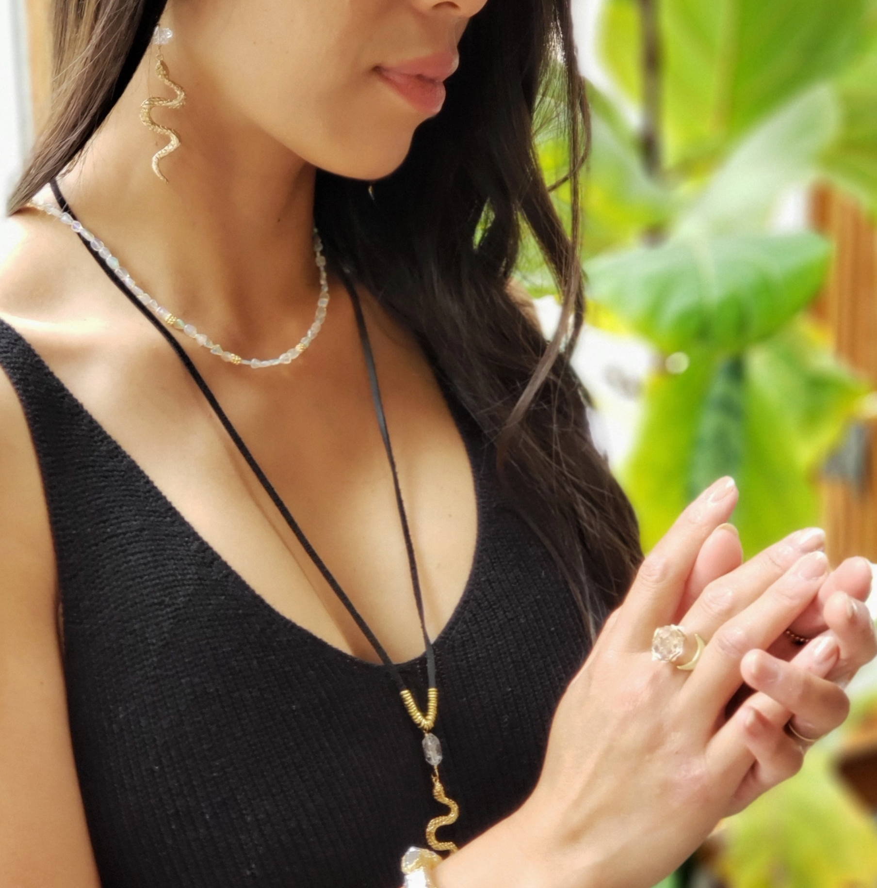 Gold Year Of The Snake Diamond Quartz Long Necklace