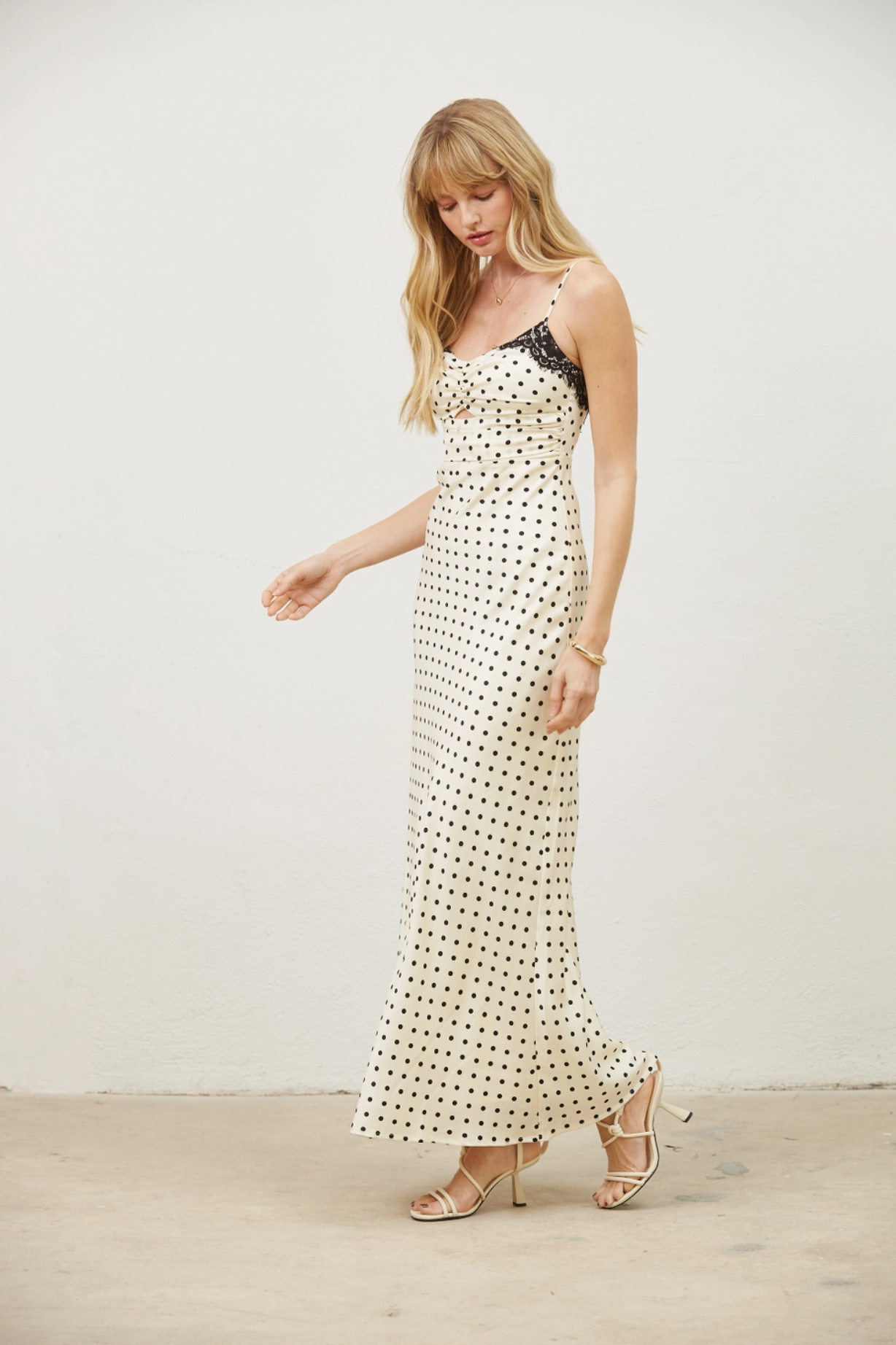 Celine Dot Slip Dress With Lace Trim