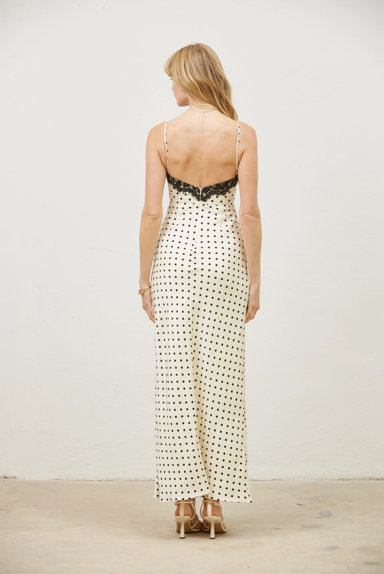 Celine Dot Slip Dress With Lace Trim
