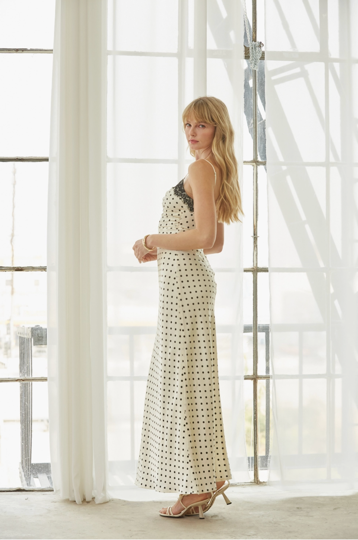 Celine Dot Slip Dress With Lace Trim