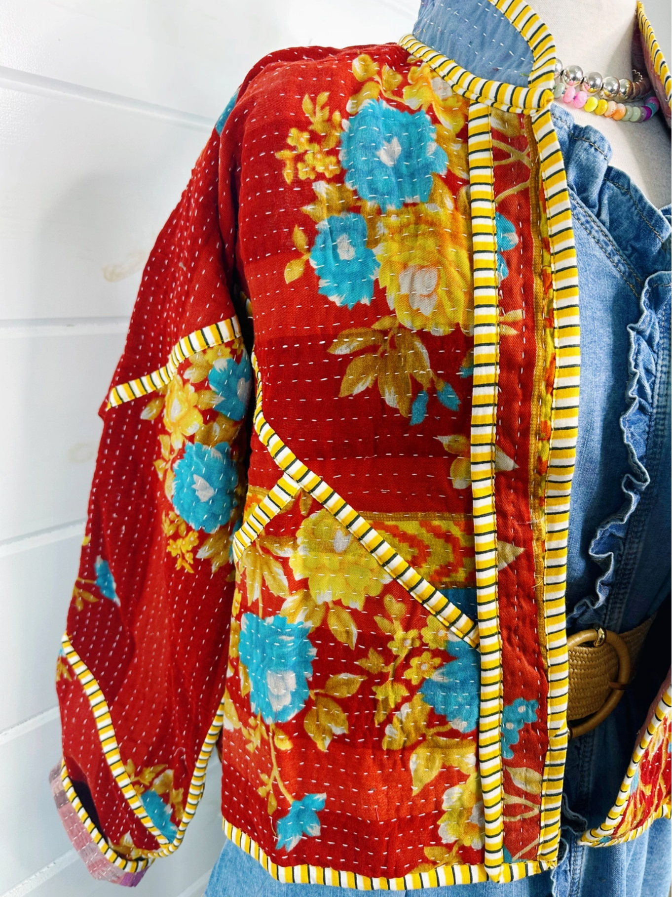 Handmade Patchwork Kantha Quilted Bomber Jacket A