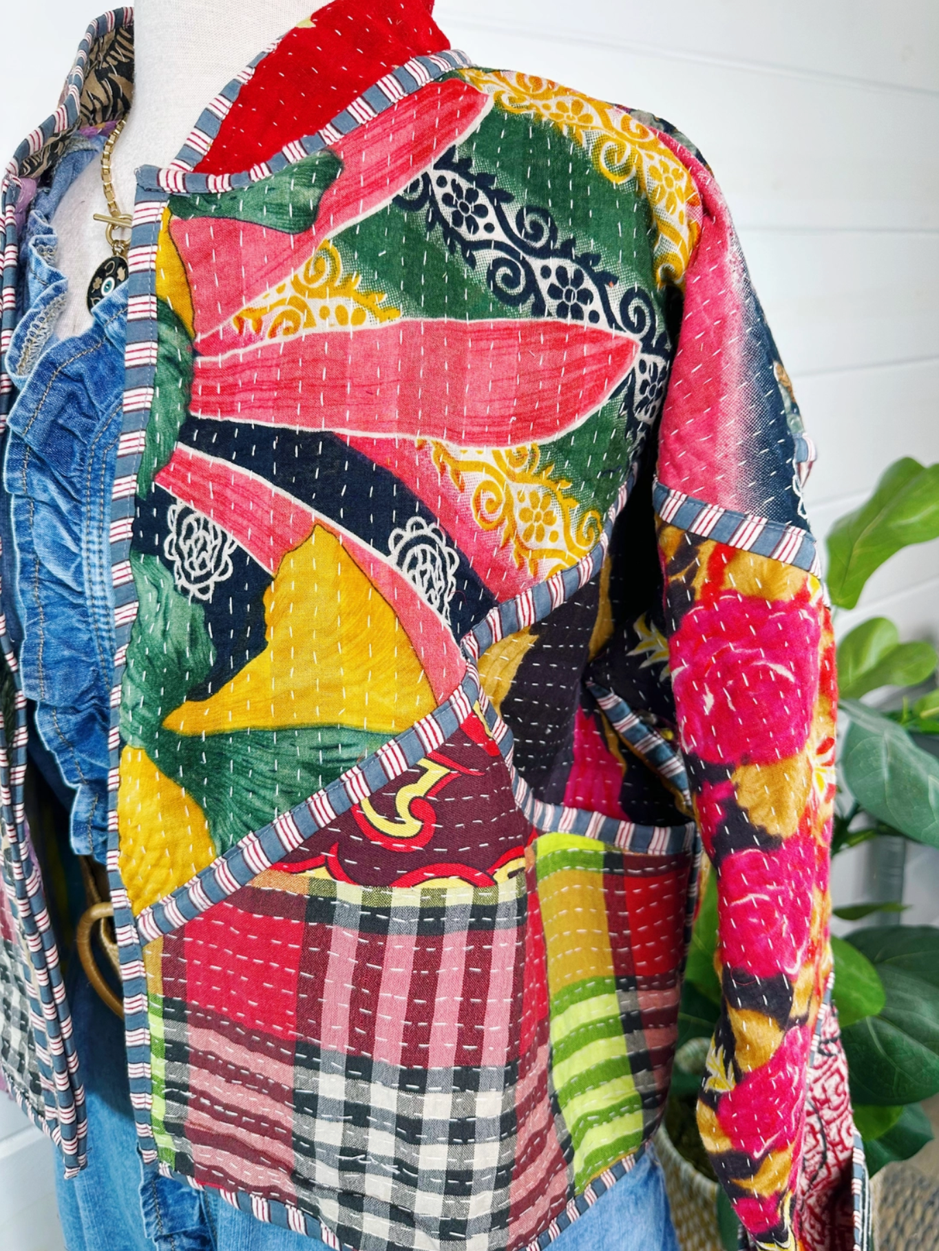 Handmade Patchwork Kantha Quilted Bomber Jacket O