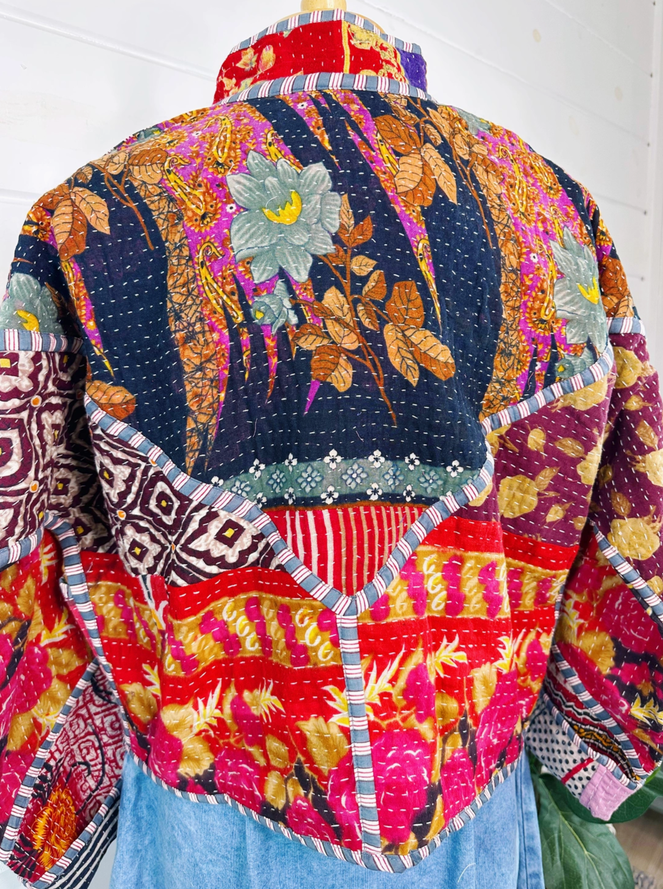 Handmade Patchwork Kantha Quilted Bomber Jacket O
