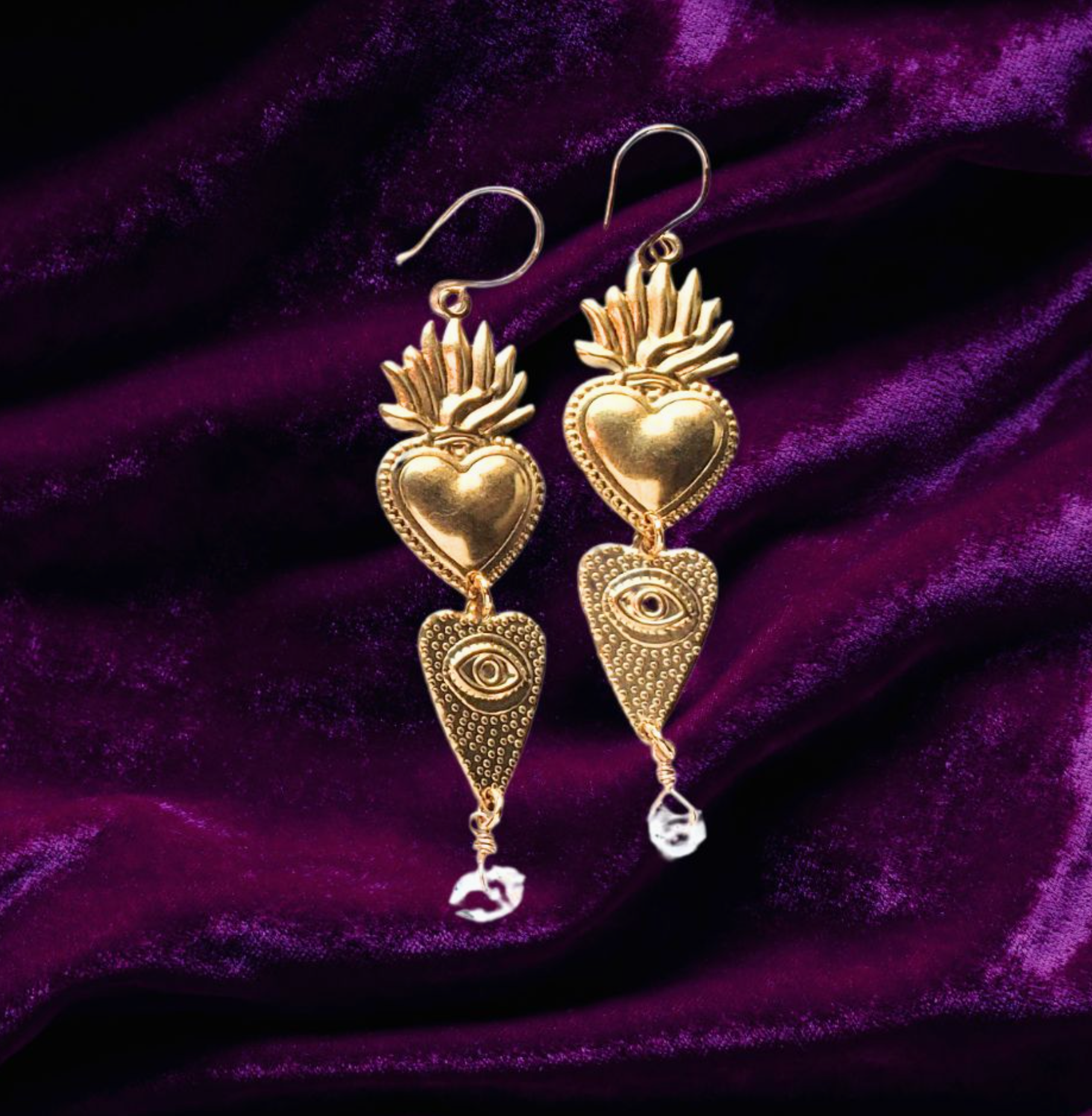 Flaming Heart Charm Earrings