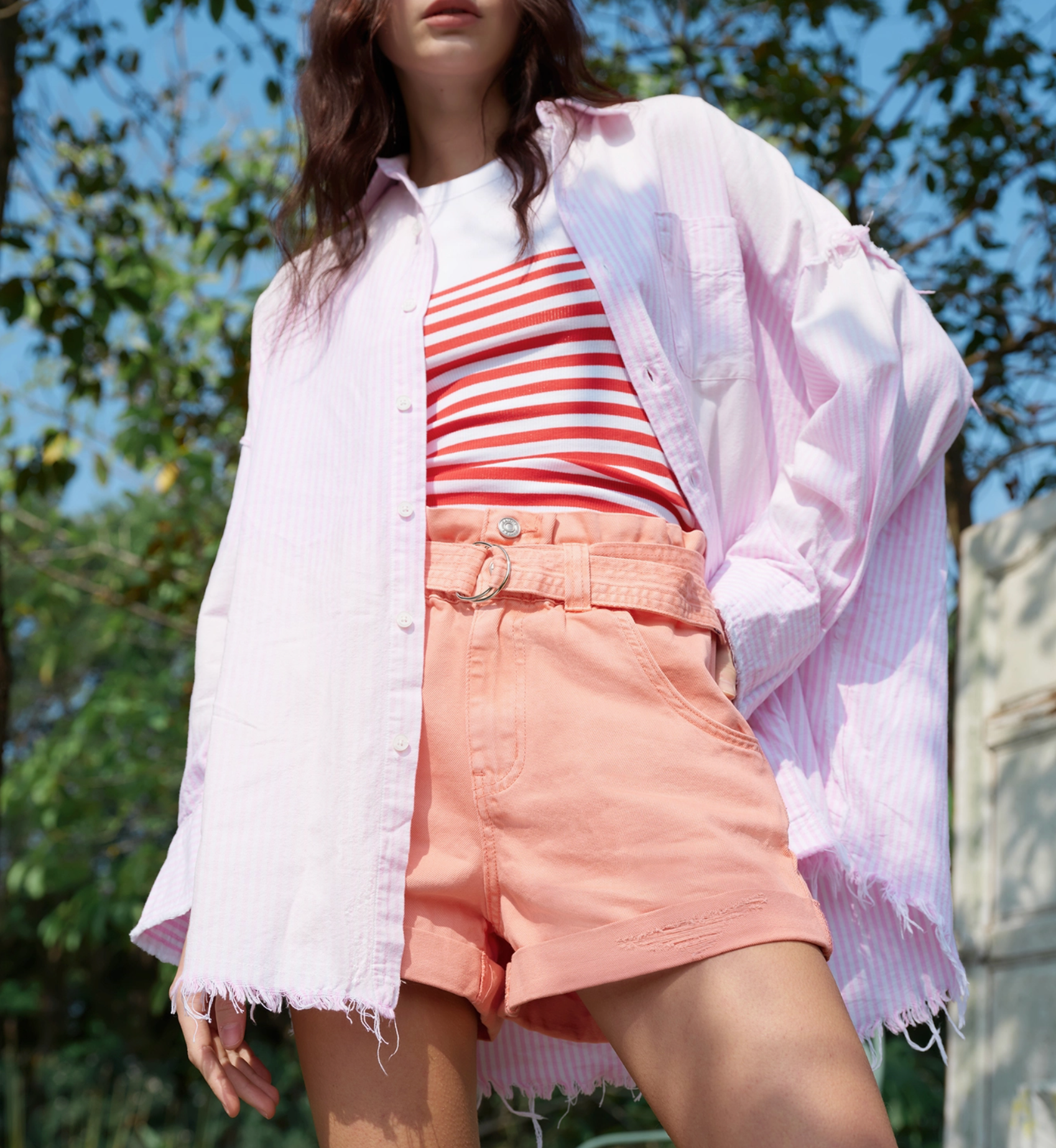 Ragged Chambray Stripe Shirt – Pink + White