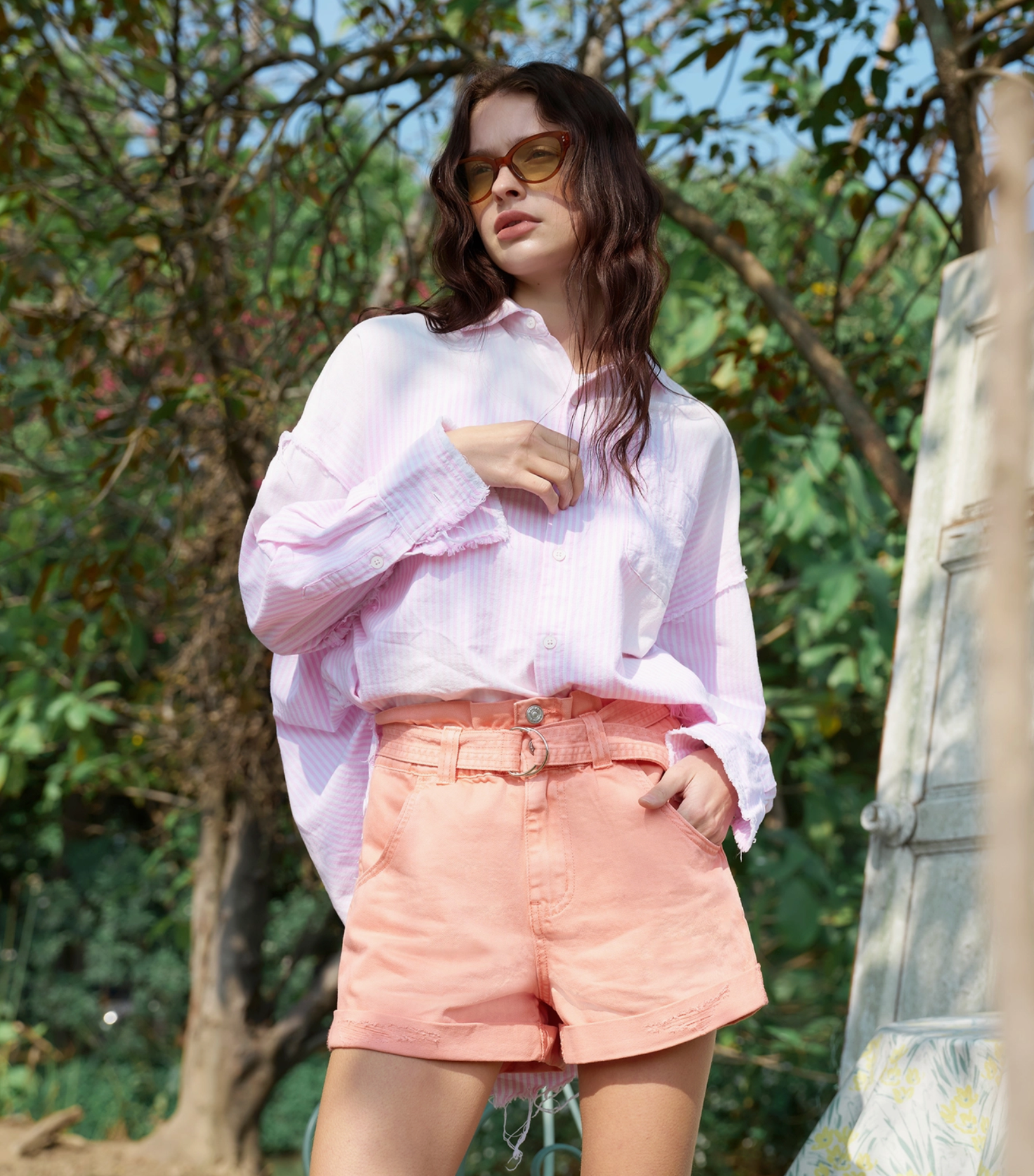 Ragged Chambray Stripe Shirt – Pink + White