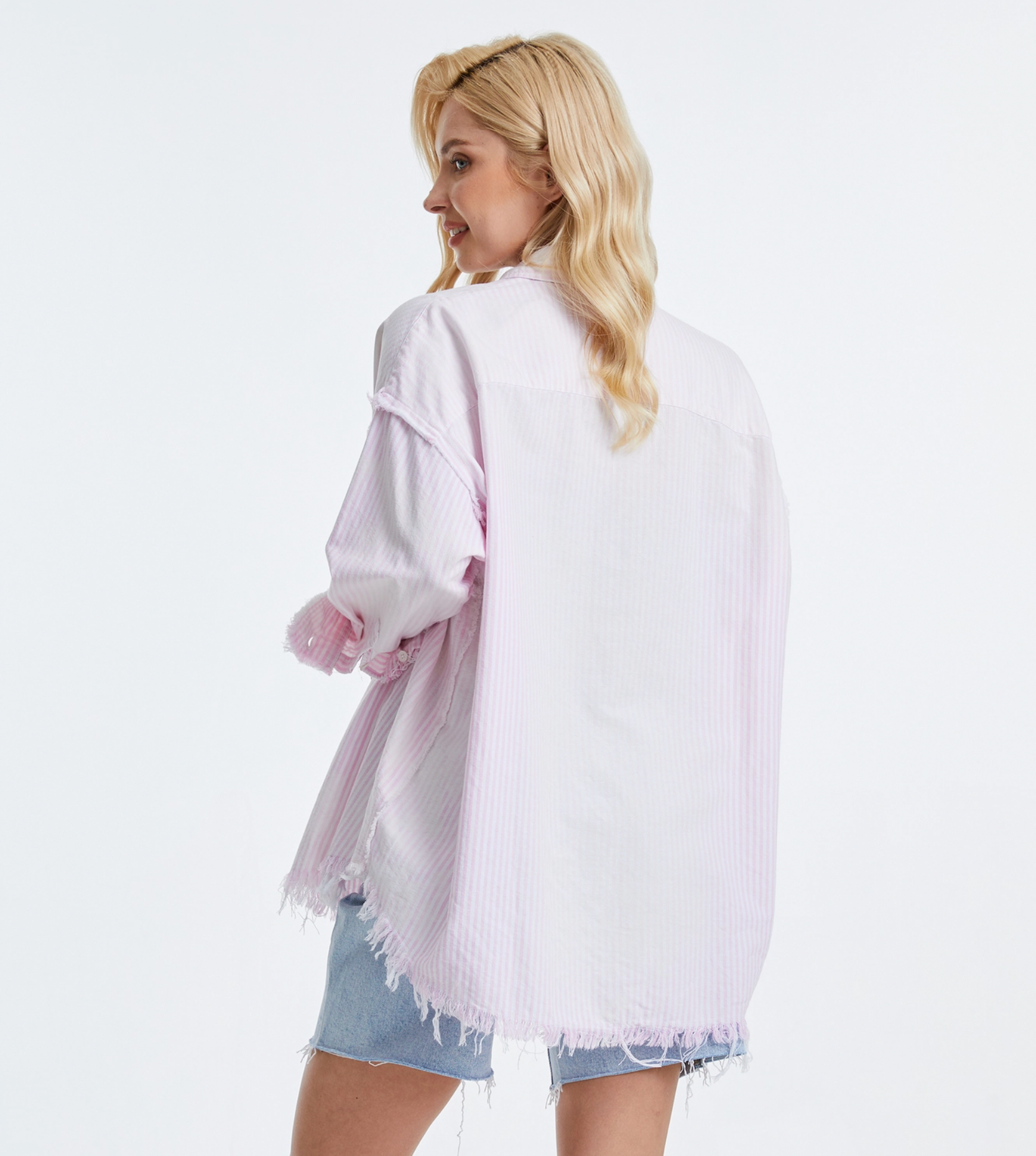 Ragged Chambray Stripe Shirt – Pink + White