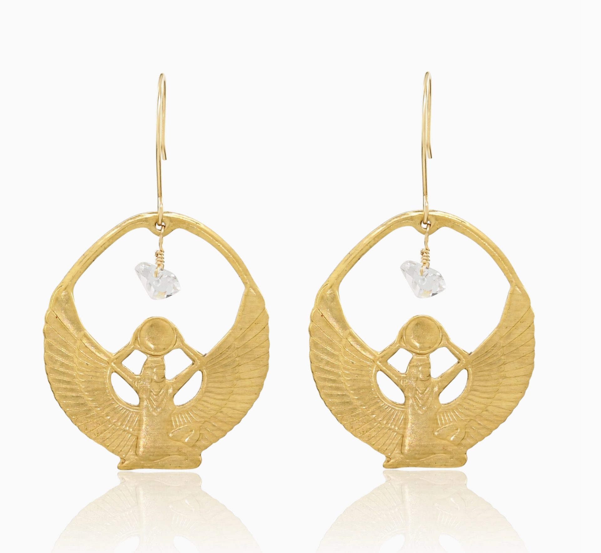Brass Winged Egyptian Goddess Isis Earrings