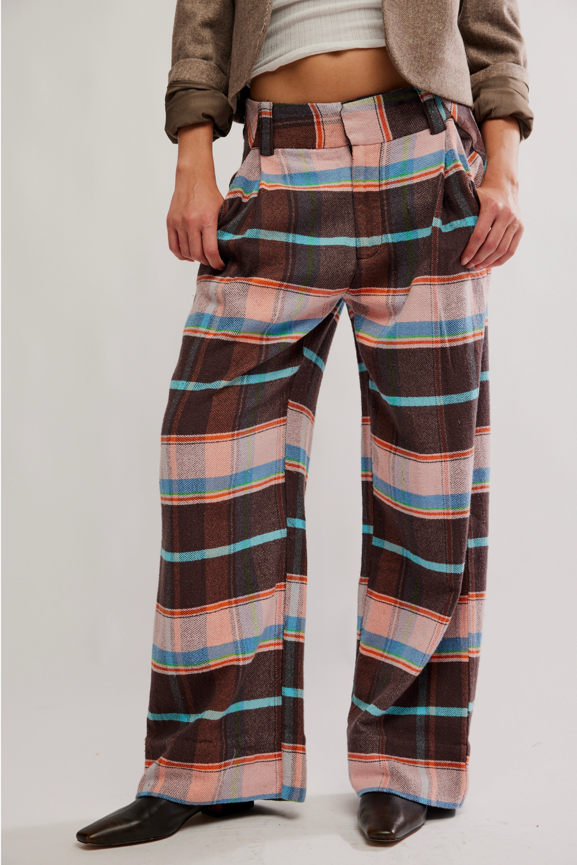 Buckle Back Plaid Trousers