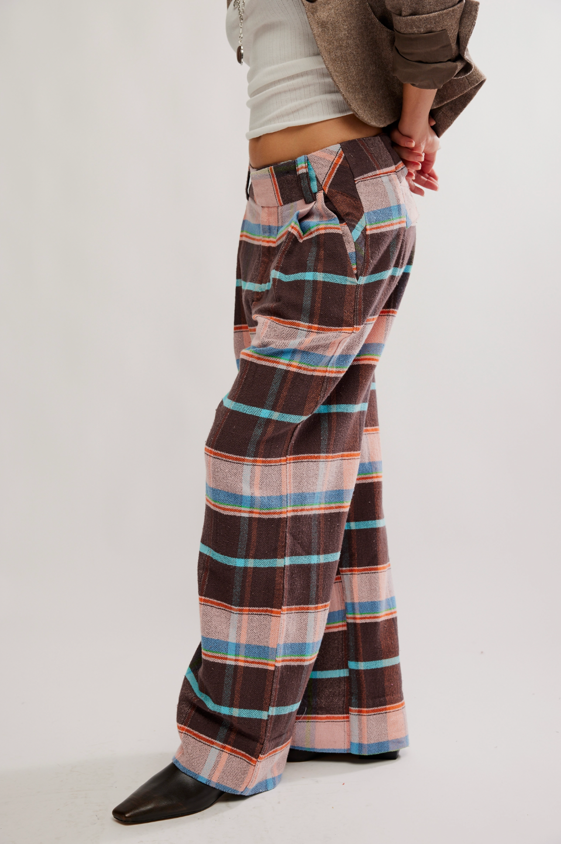Buckle Back Plaid Trousers