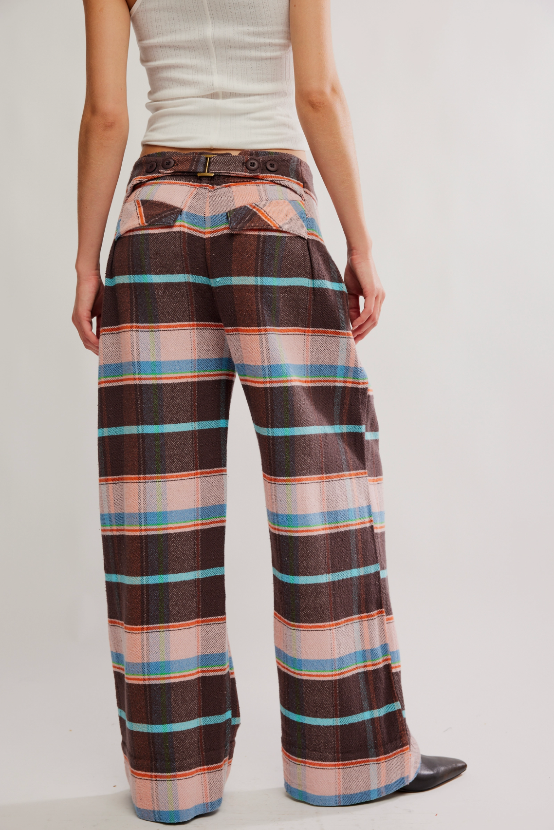 Buckle Back Plaid Trousers