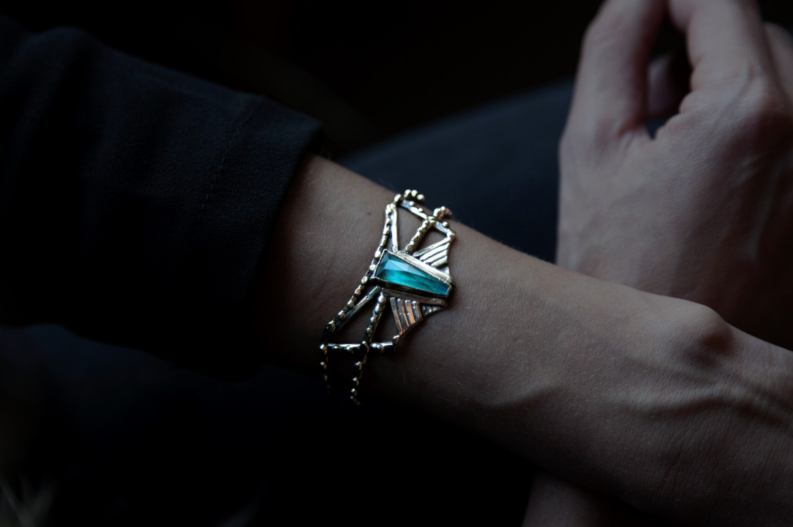 Arrow Chrysocolla Cuff — Bronze