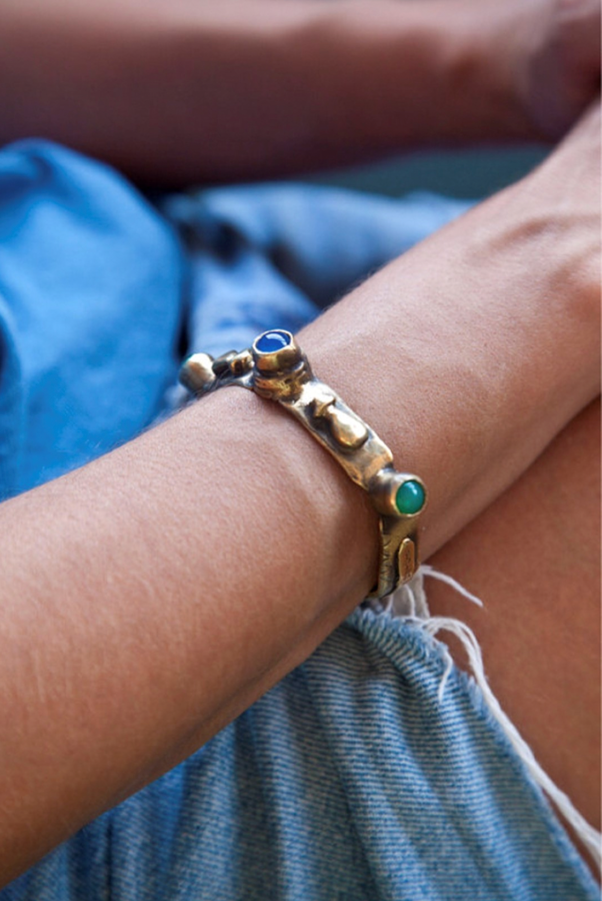 Victory Cuff — Bronze with Blue & Green Agate