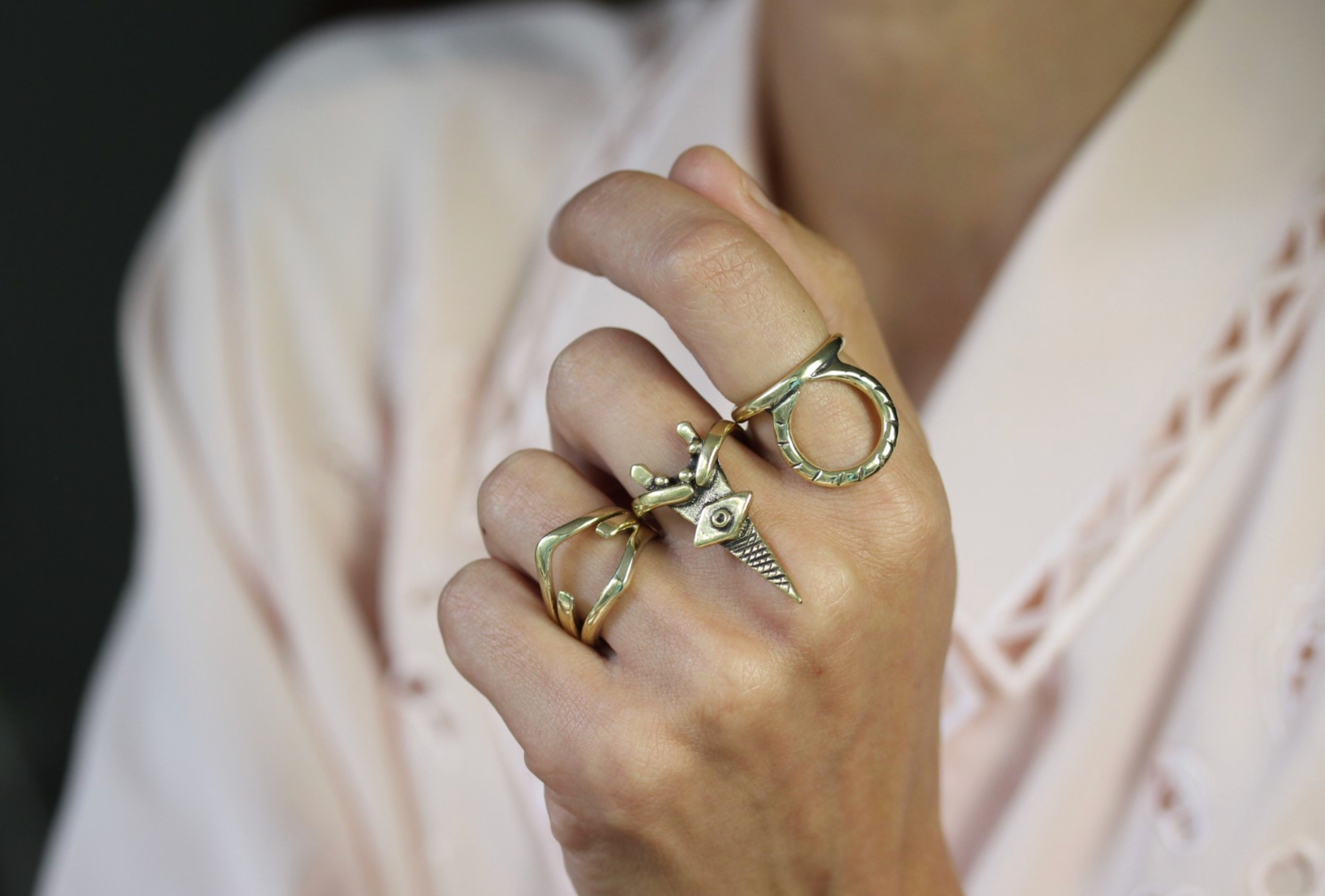 Eumache Bronze Adjustable Ring Set