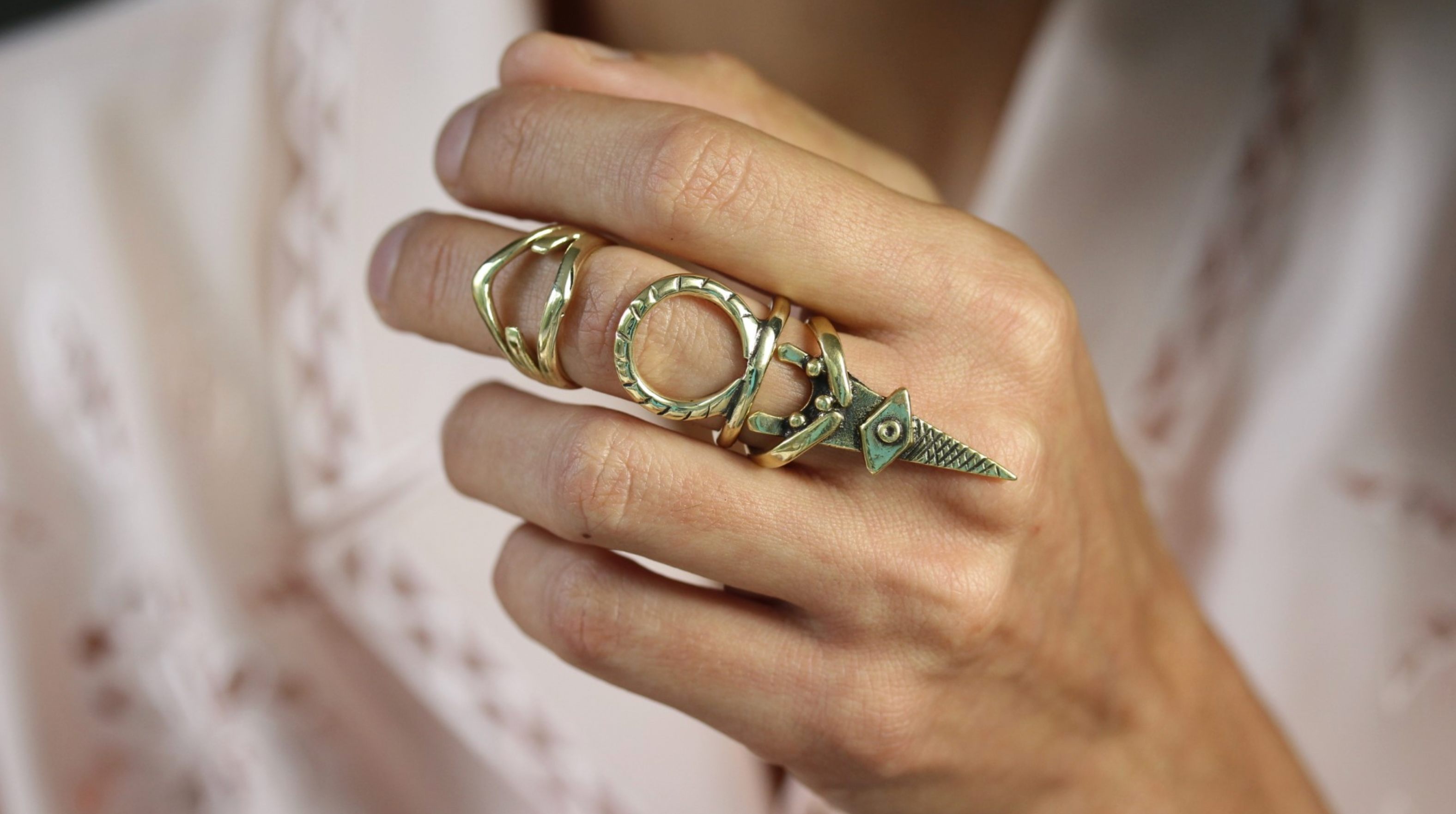 Eumache Bronze Adjustable Ring Set