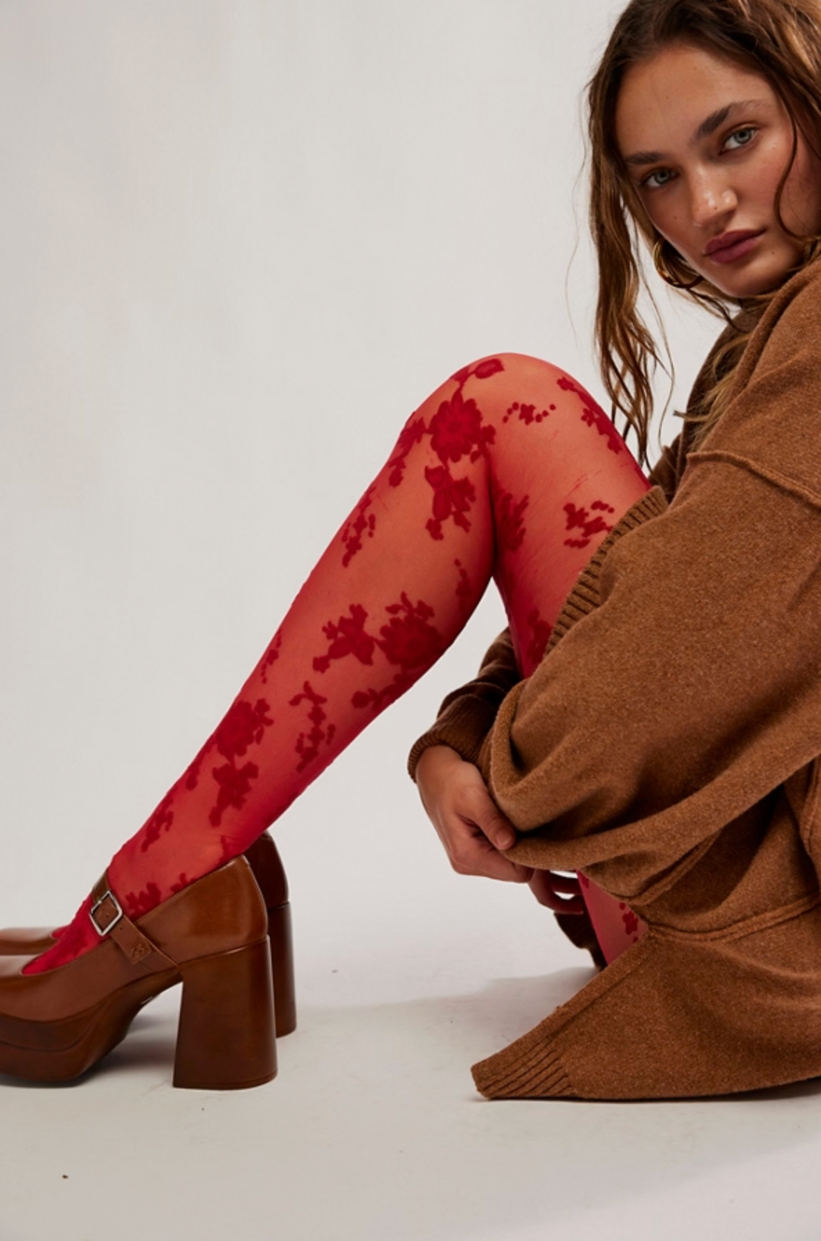 Flocked Floral Tights