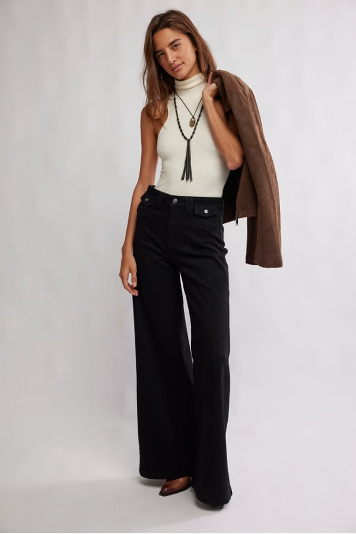 Kellee High Rise Palazzo Jean in Black Eyeliner