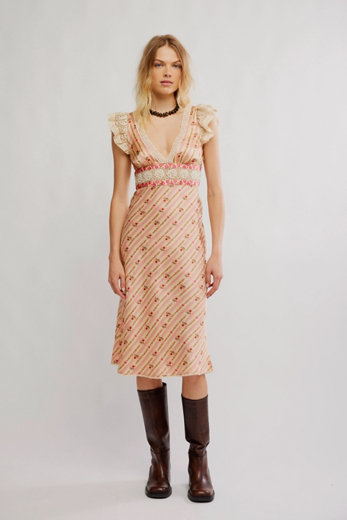 free people brown floral dress Free People Bali Belle Midi Dress by Free People