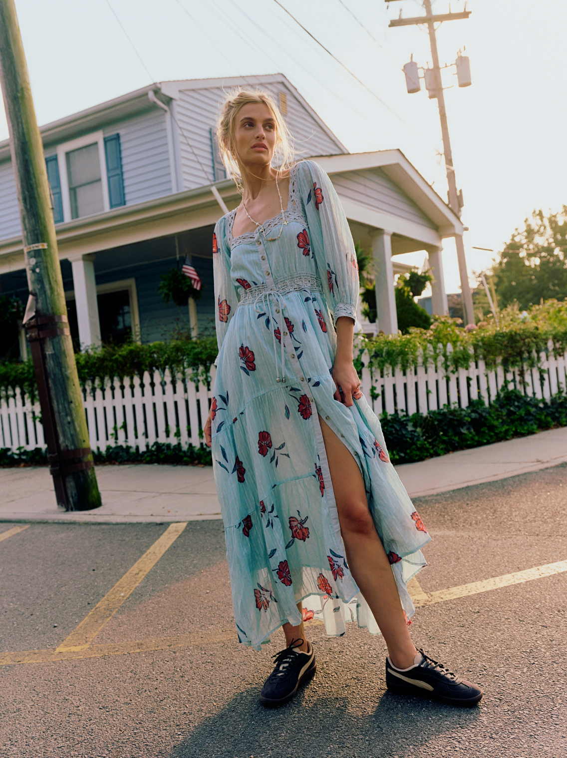 pastel long sleeve dress Mockneck Midi XL Details Silhouette Morning Meadows Long Sleeve in