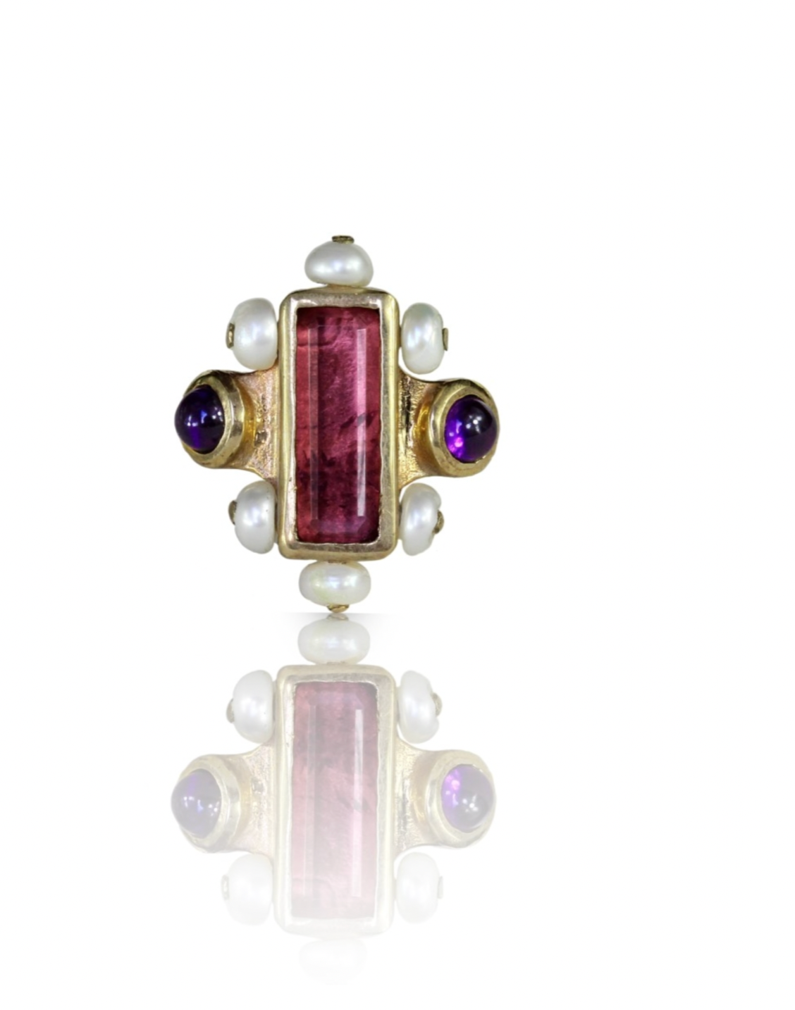 Tourmaline, Amethyst And Pearls Ring