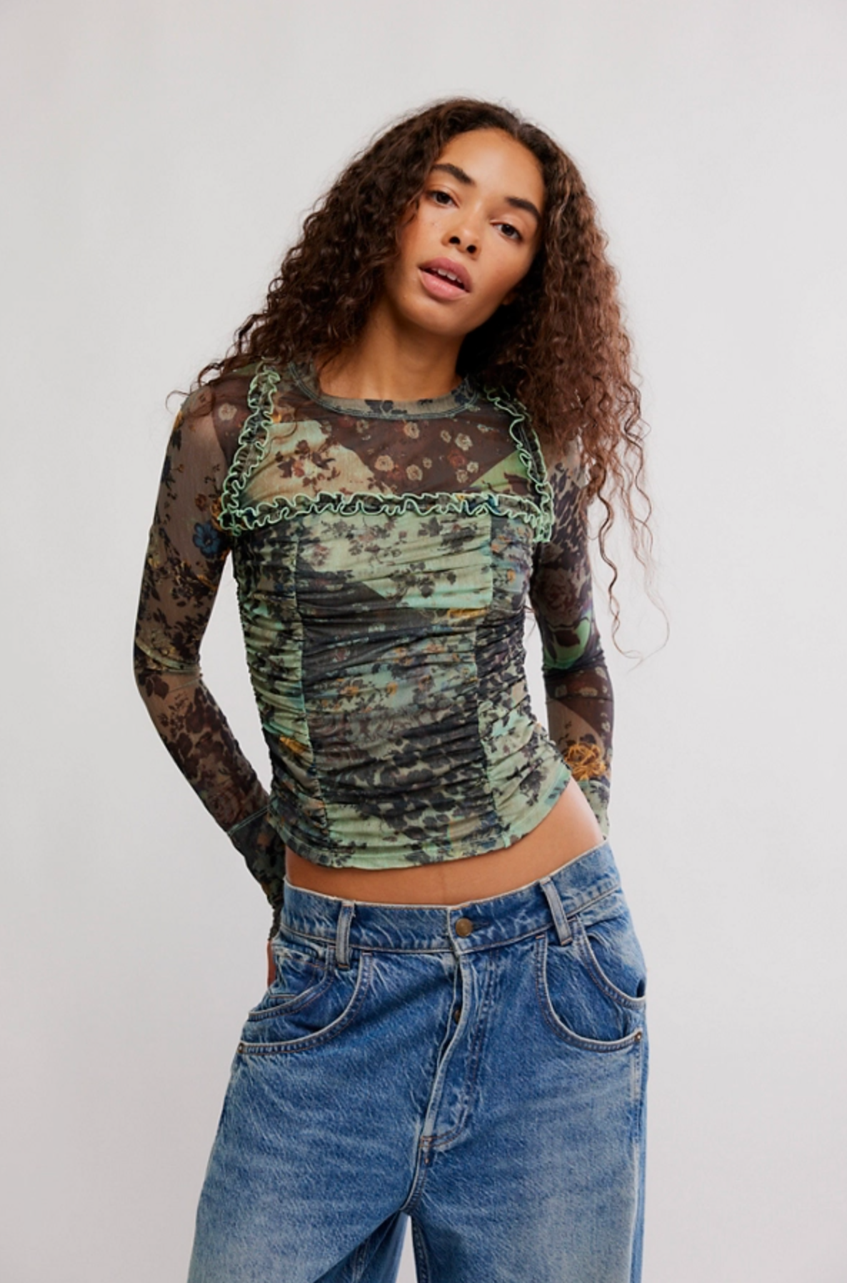 Ariana Long Sleeve Shirt in Sage Combo